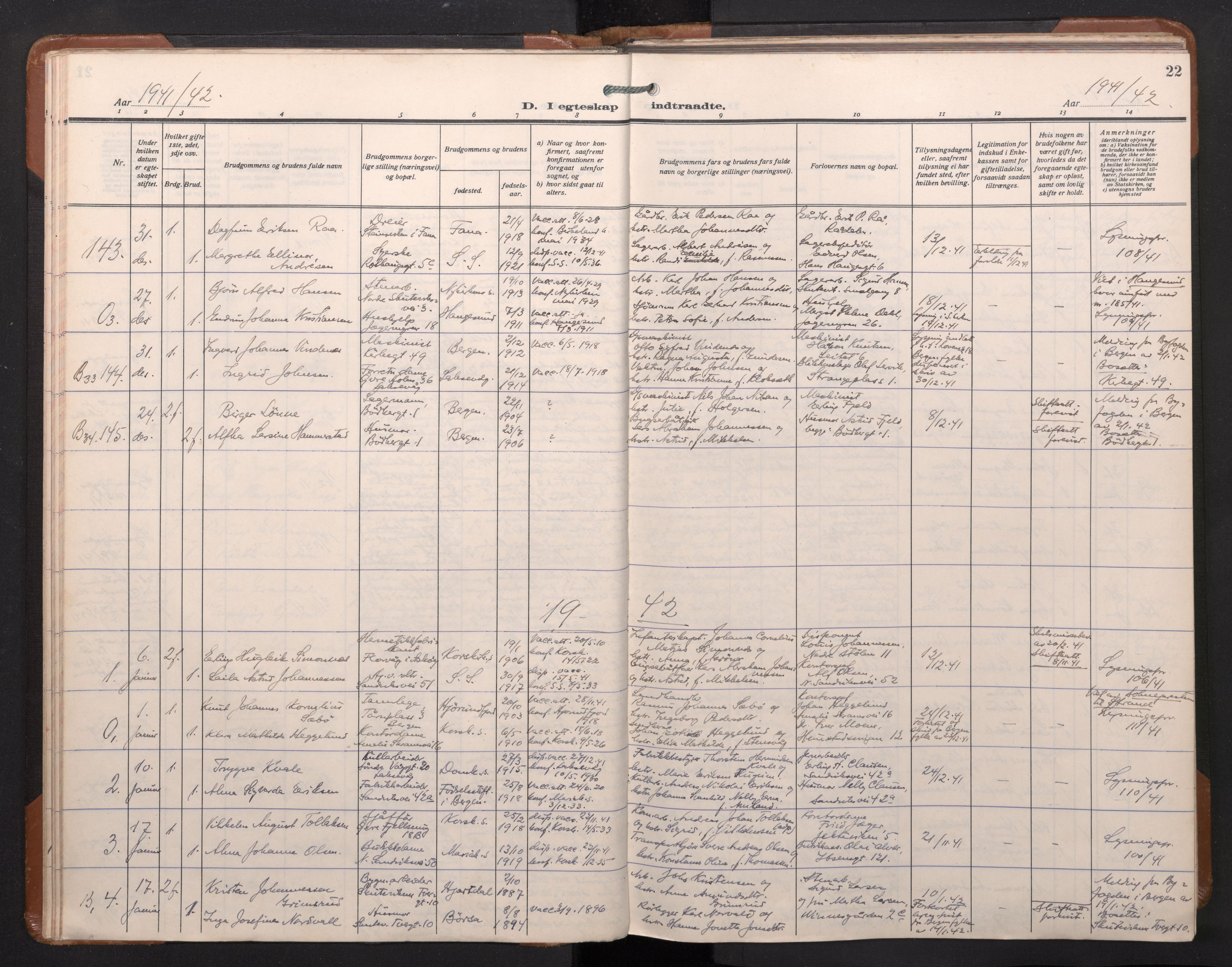 Sandviken Sokneprestembete, SAB/A-77601/H/Ha/L0017: Parish register (official) no. D 4, 1940-1954, p. 22