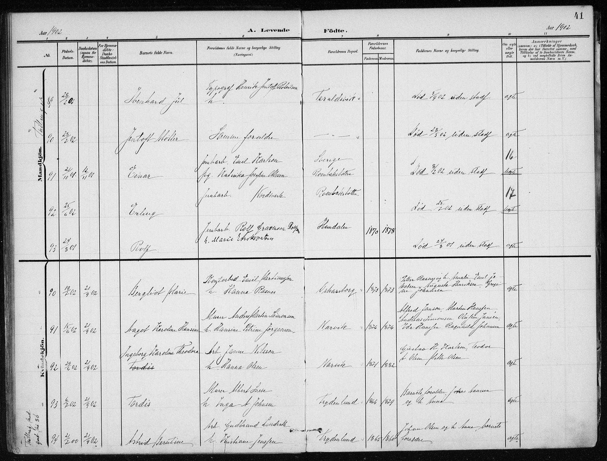 Ministerialprotokoller, klokkerbøker og fødselsregistre - Nordland, AV/SAT-A-1459/866/L0941: Parish register (official) no. 866A04, 1901-1917, p. 41