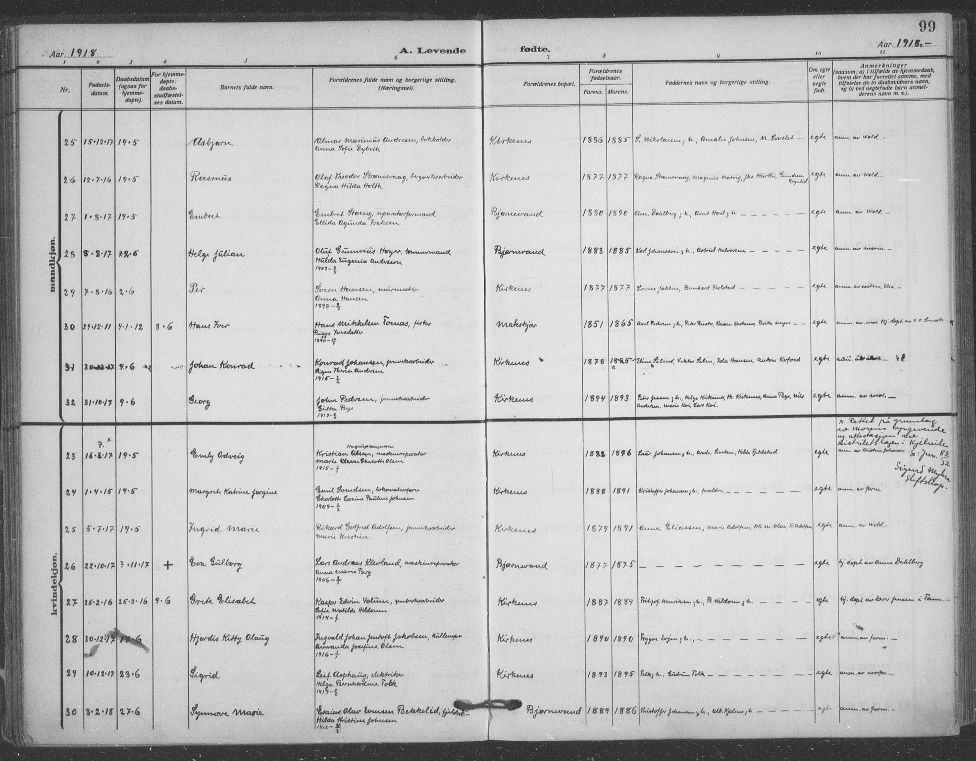 Sør-Varanger sokneprestkontor, AV/SATØ-S-1331/H/Ha/L0005kirke: Parish register (official) no. 5, 1909-1919, p. 99