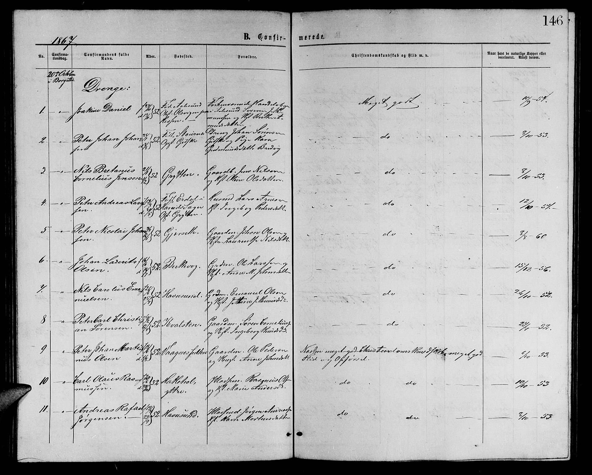 Ministerialprotokoller, klokkerbøker og fødselsregistre - Møre og Romsdal, AV/SAT-A-1454/528/L0428: Parish register (copy) no. 528C09, 1864-1880, p. 146