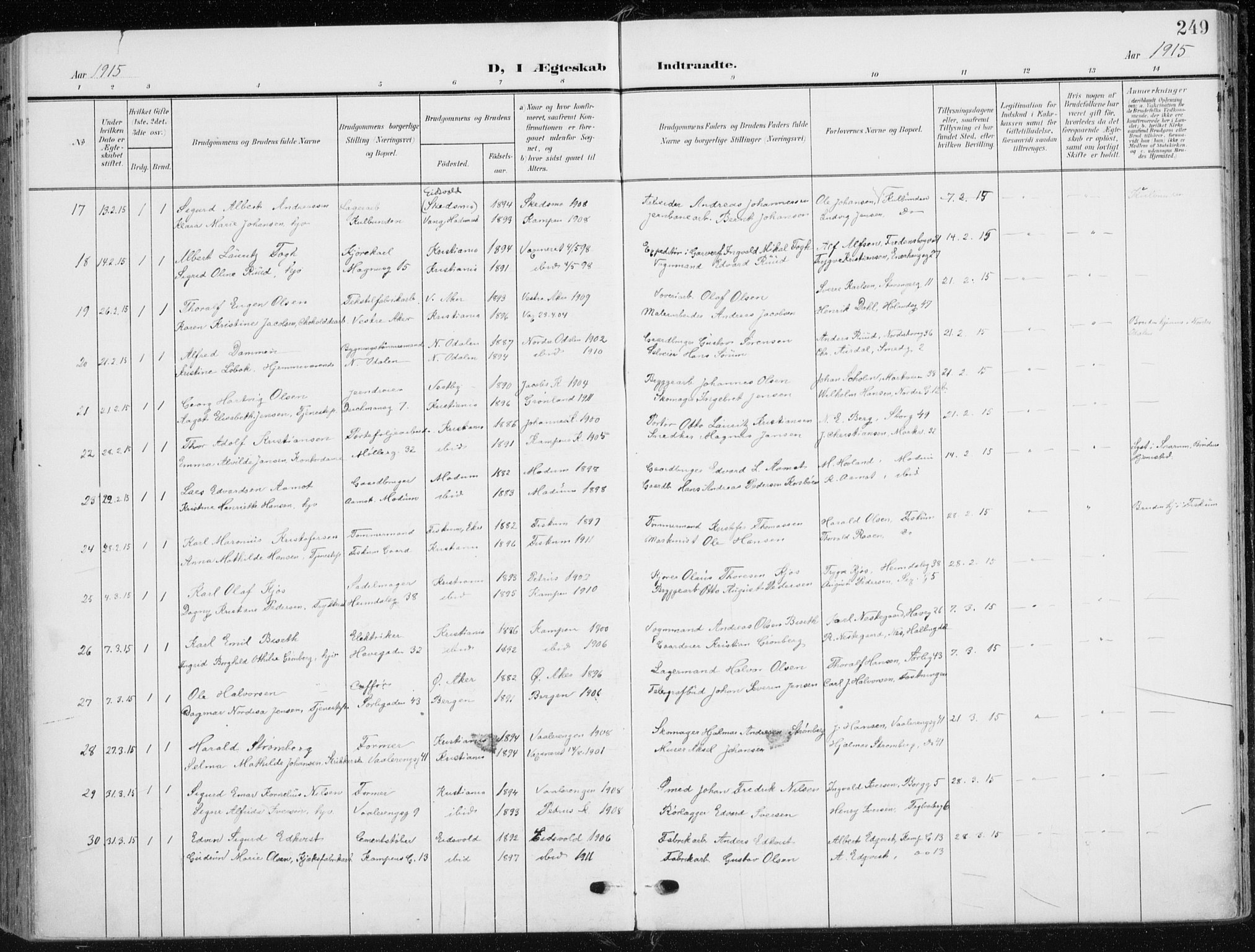 Kampen prestekontor Kirkebøker, AV/SAO-A-10853/F/Fa/L0011: Parish register (official) no. I 11, 1907-1917, p. 249