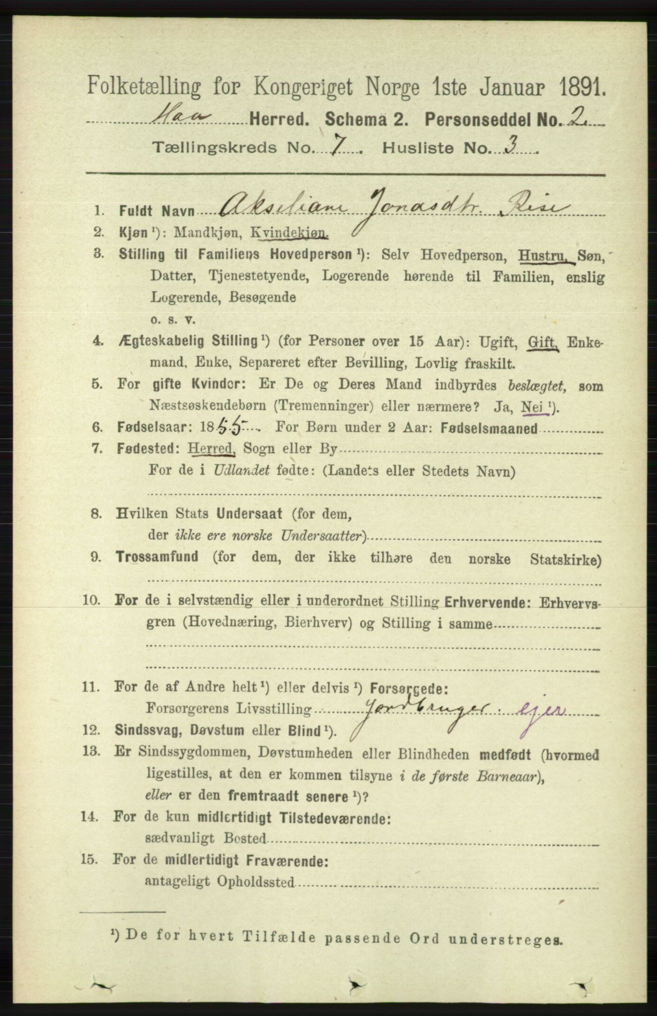 RA, 1891 census for 1119 Hå, 1891, p. 1930