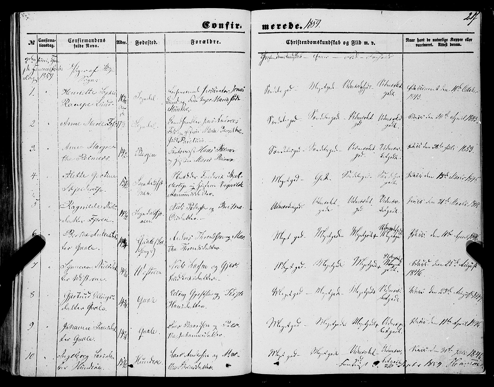 Sogndal sokneprestembete, SAB/A-81301/H/Haa/Haaa/L0012I: Parish register (official) no. A 12I, 1847-1859, p. 217