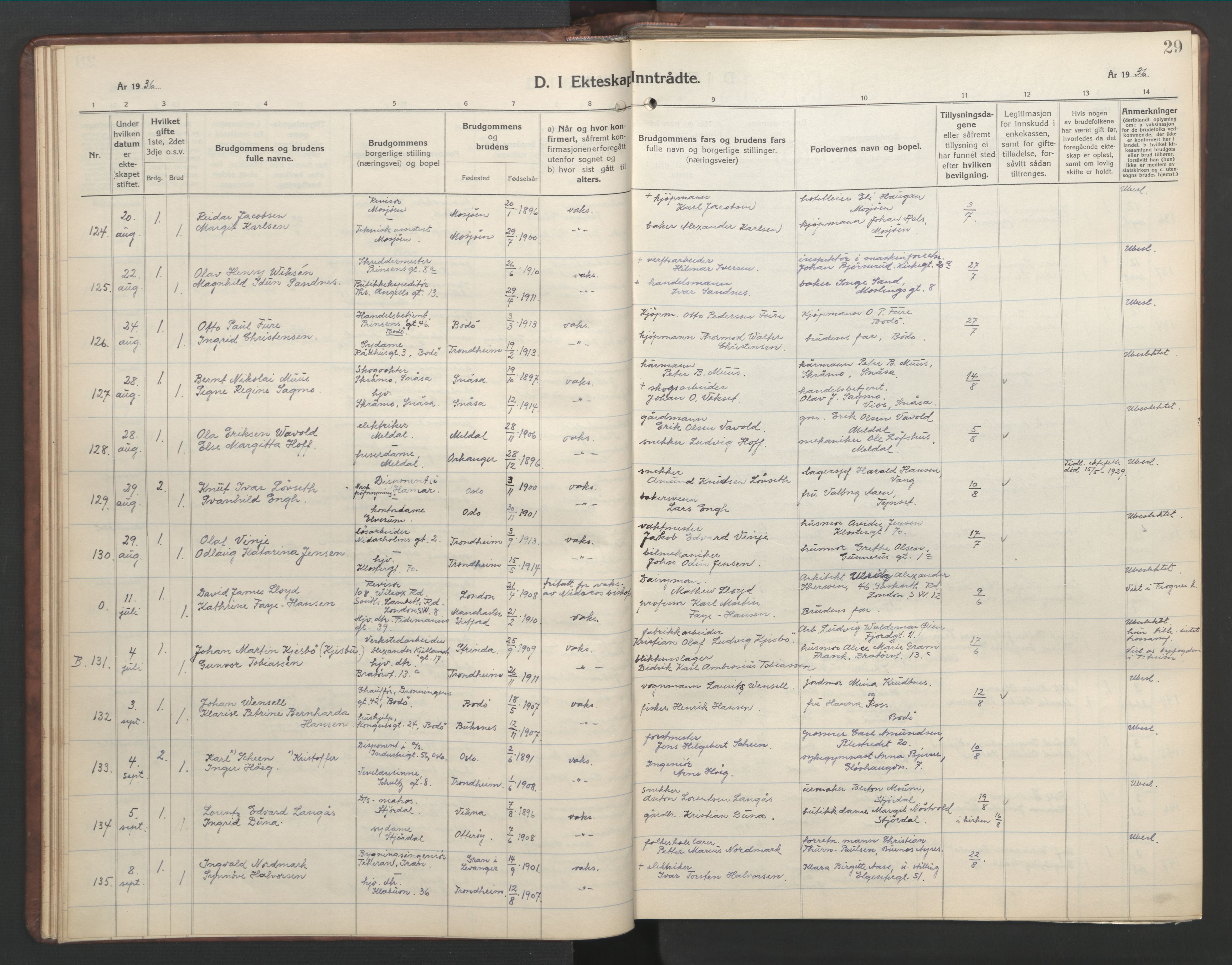 Ministerialprotokoller, klokkerbøker og fødselsregistre - Sør-Trøndelag, SAT/A-1456/601/L0101: Parish register (copy) no. 601C19, 1935-1946, p. 29