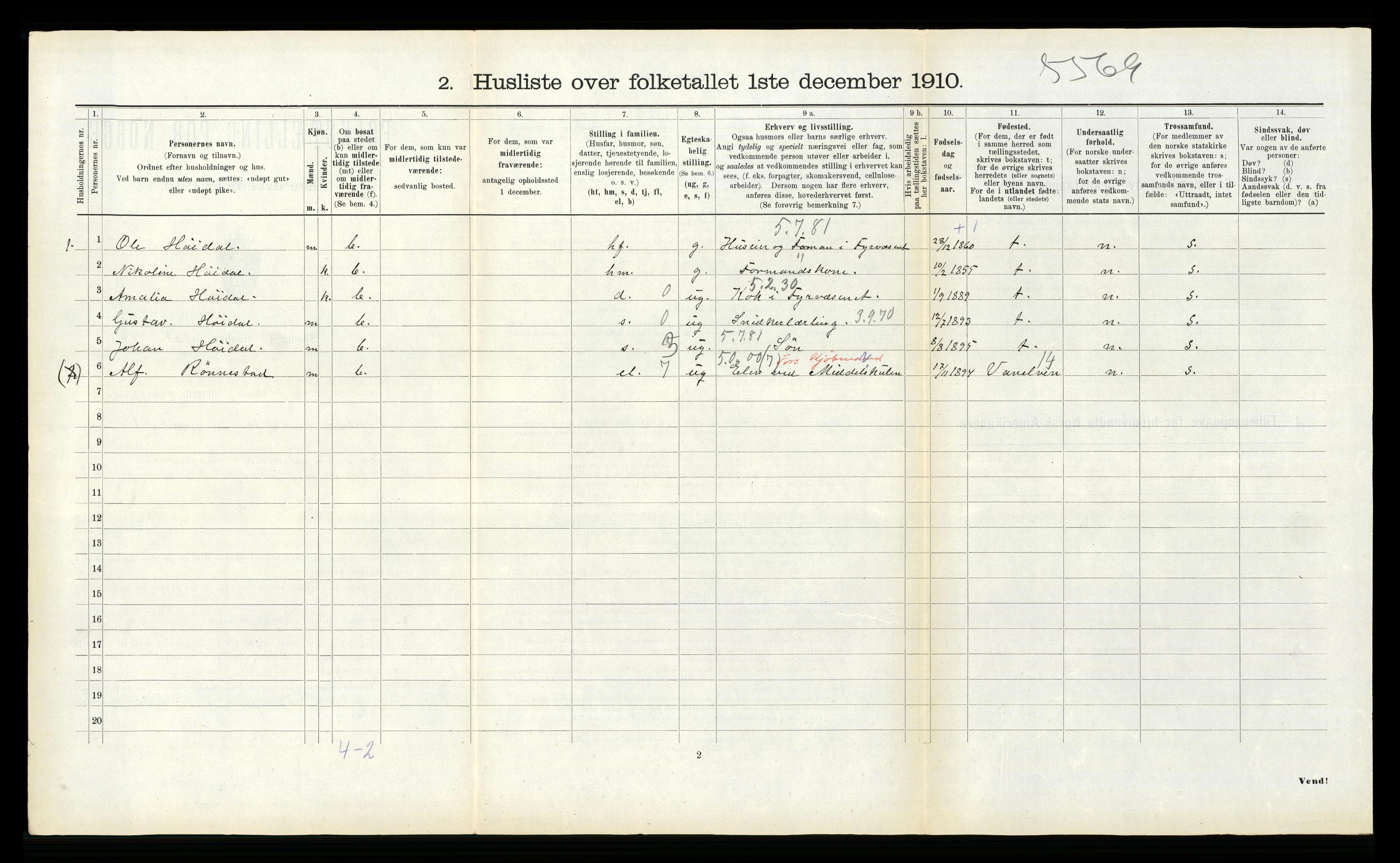 RA, 1910 census for Volda, 1910, p. 305