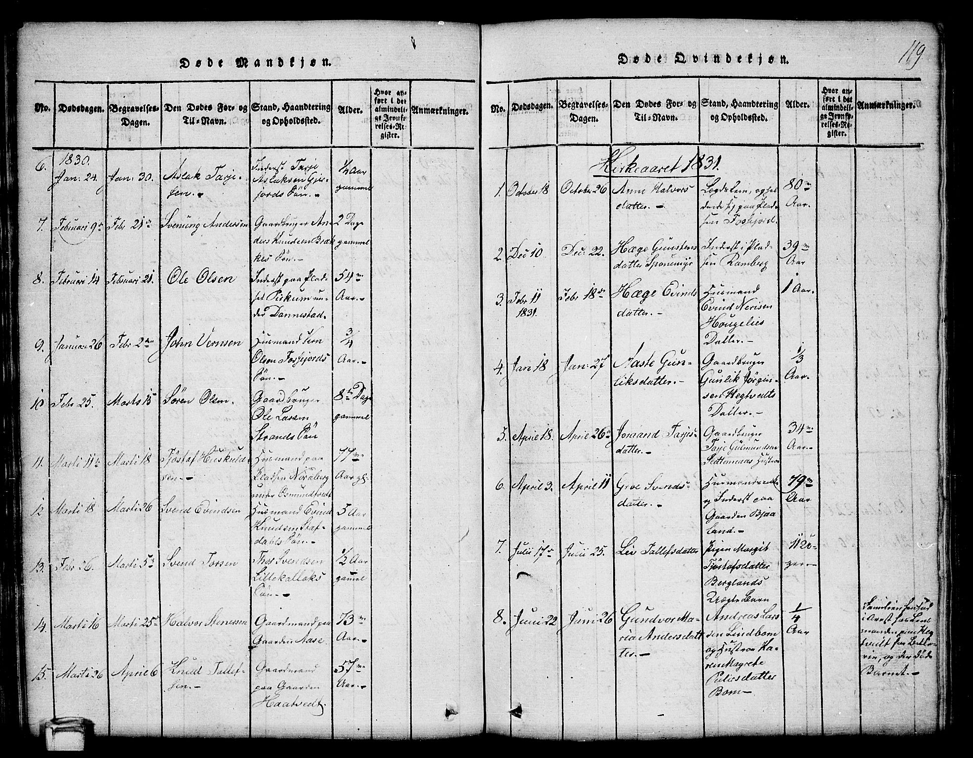 Kviteseid kirkebøker, SAKO/A-276/G/Gb/L0001: Parish register (copy) no. II 1, 1815-1842, p. 119