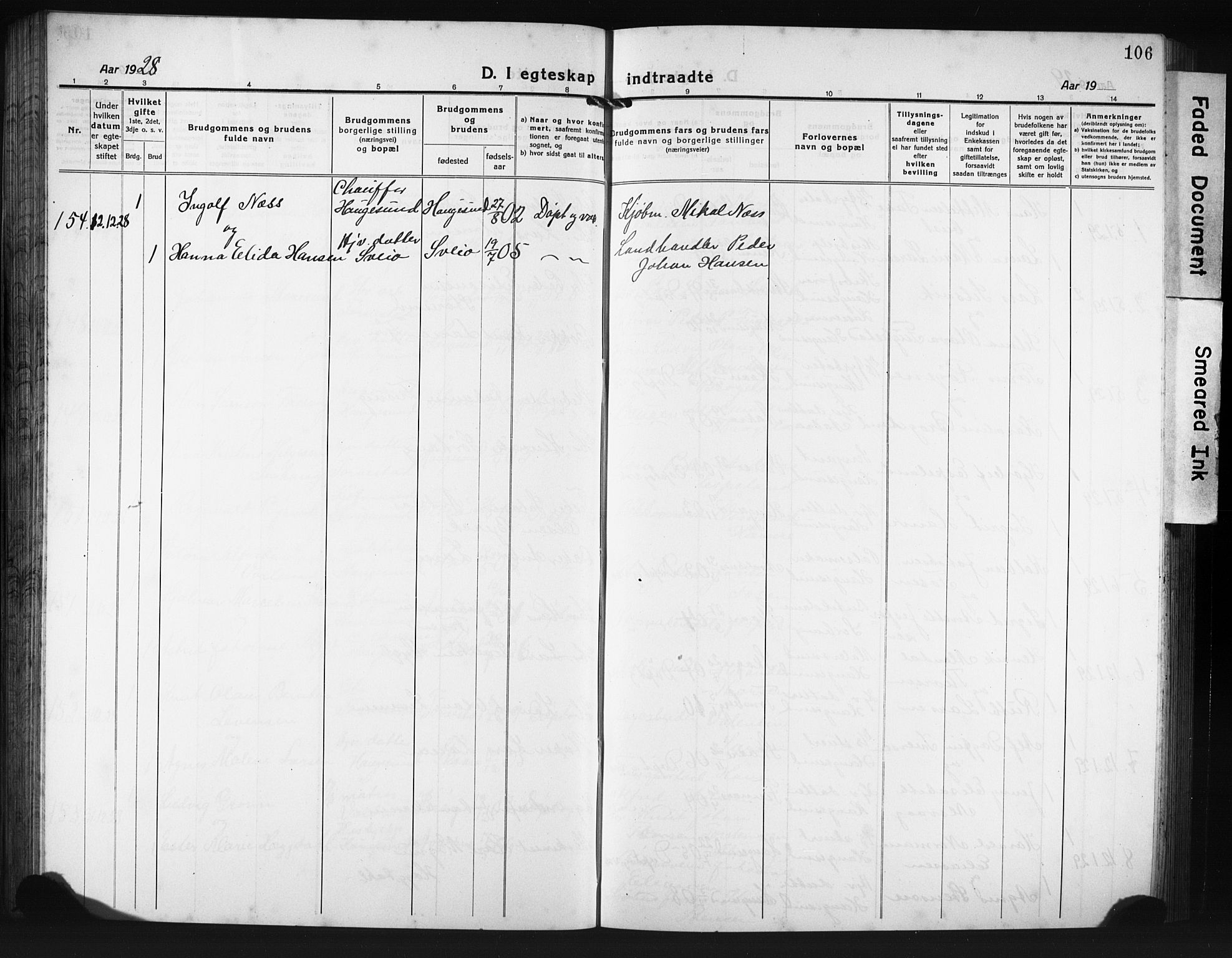 Haugesund sokneprestkontor, SAST/A -101863/H/Ha/Hab/L0010: Parish register (copy) no. B 10, 1920-1931, p. 106