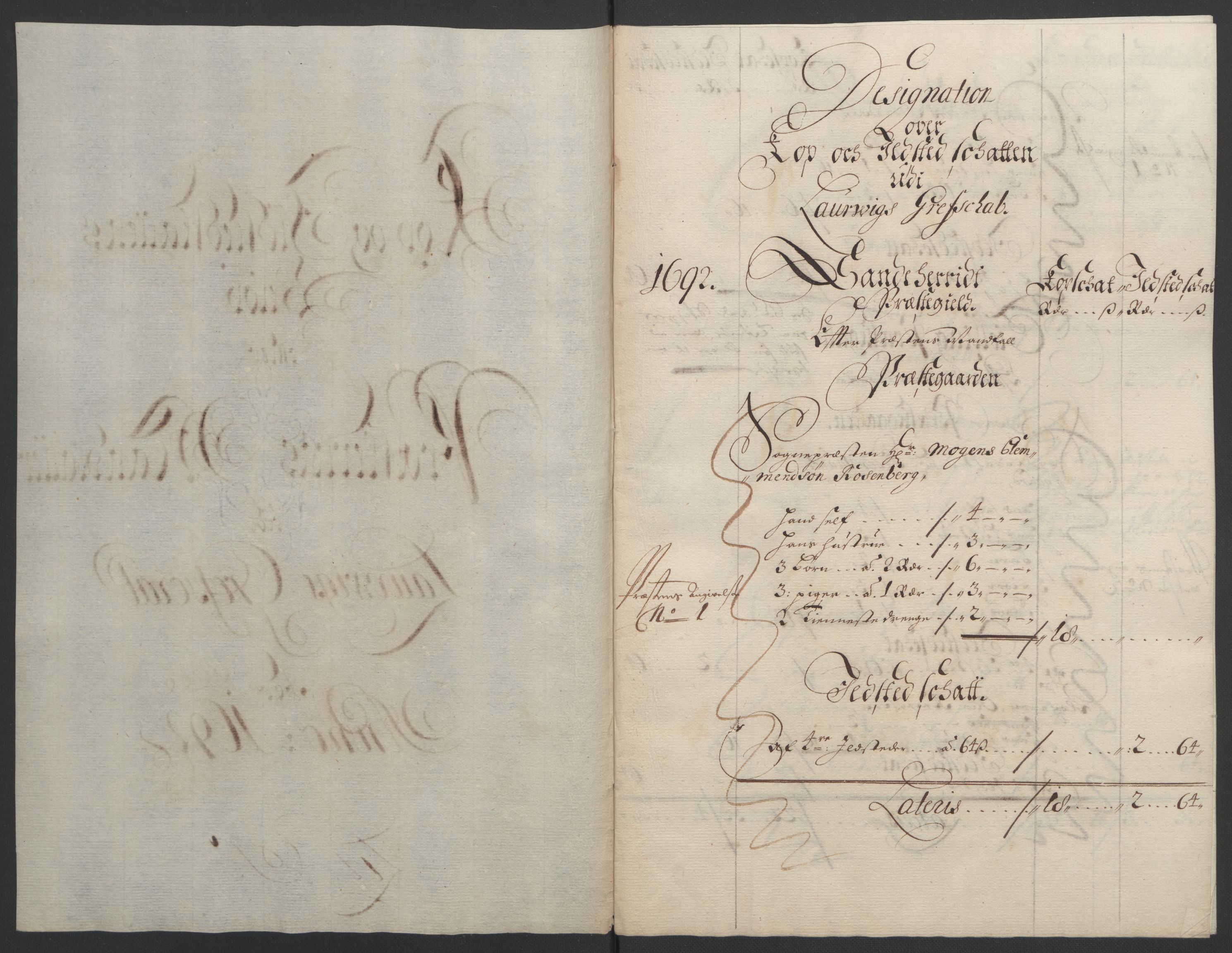 Rentekammeret inntil 1814, Reviderte regnskaper, Fogderegnskap, RA/EA-4092/R33/L1973: Fogderegnskap Larvik grevskap, 1692, p. 127