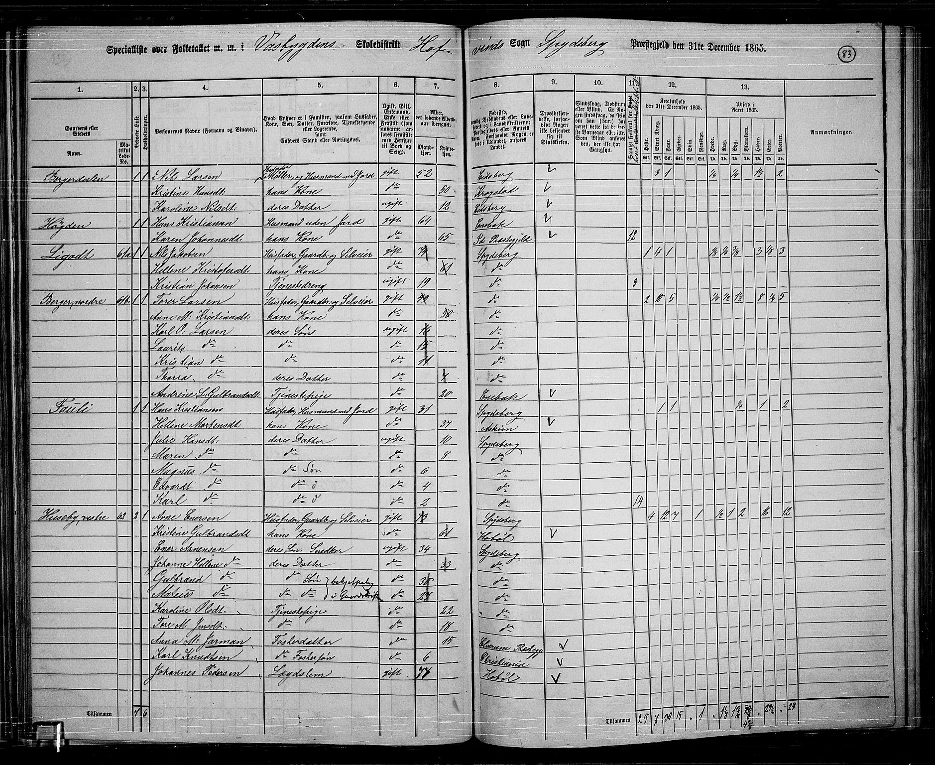 RA, 1865 census for Spydeberg, 1865, p. 74