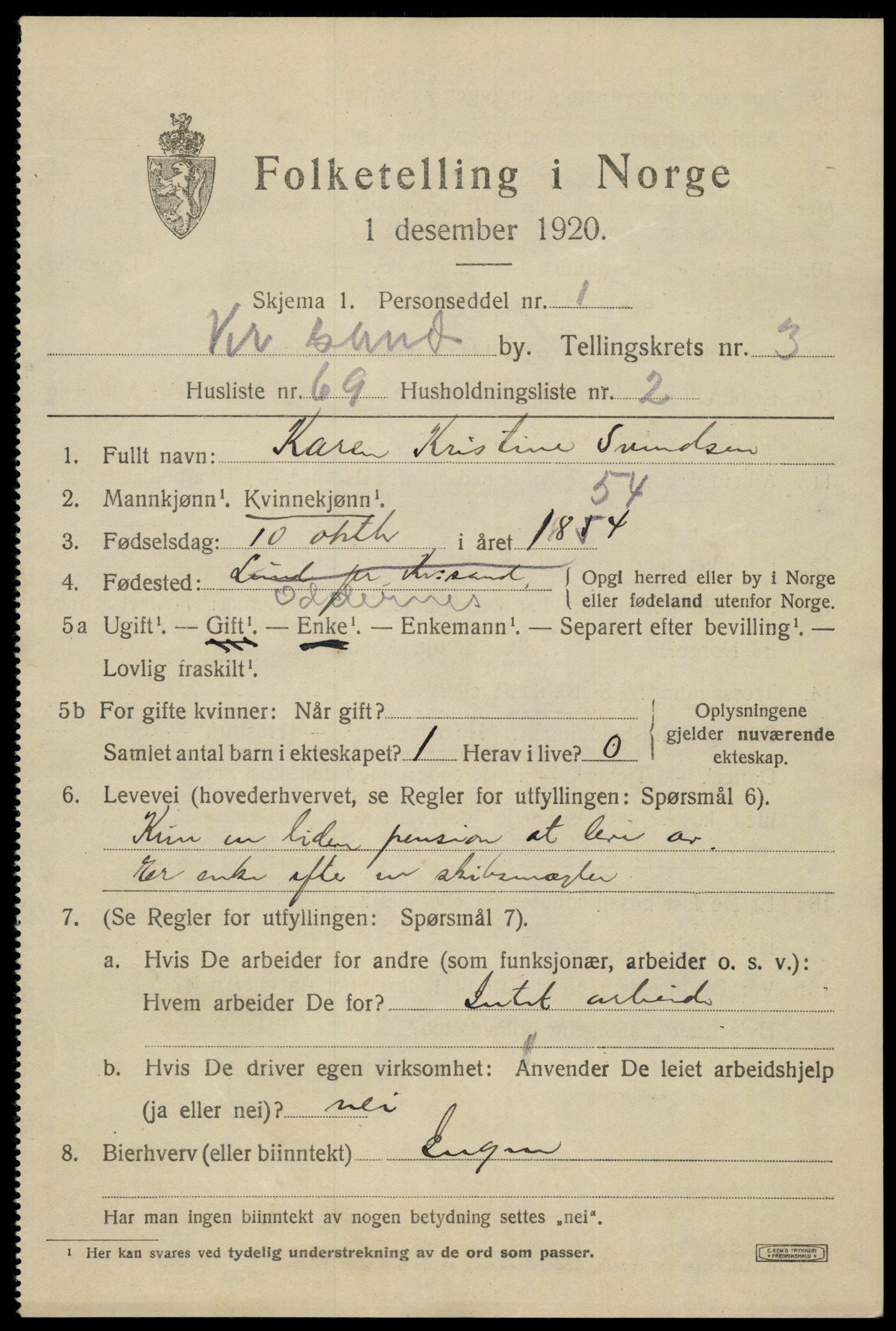 SAK, 1920 census for Kristiansand, 1920, p. 15319