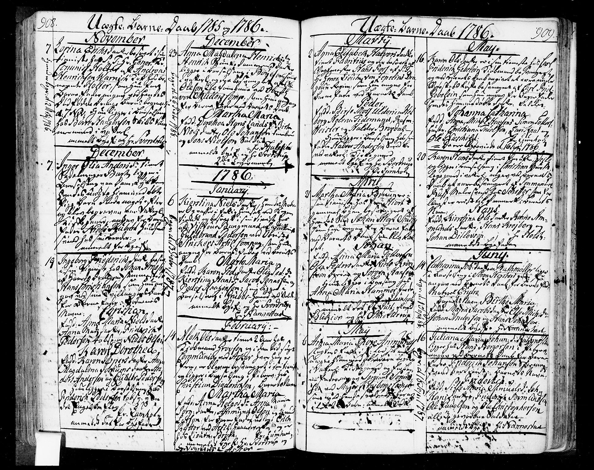 Oslo domkirke Kirkebøker, SAO/A-10752/F/Fa/L0004: Parish register (official) no. 4, 1743-1786, p. 908-909