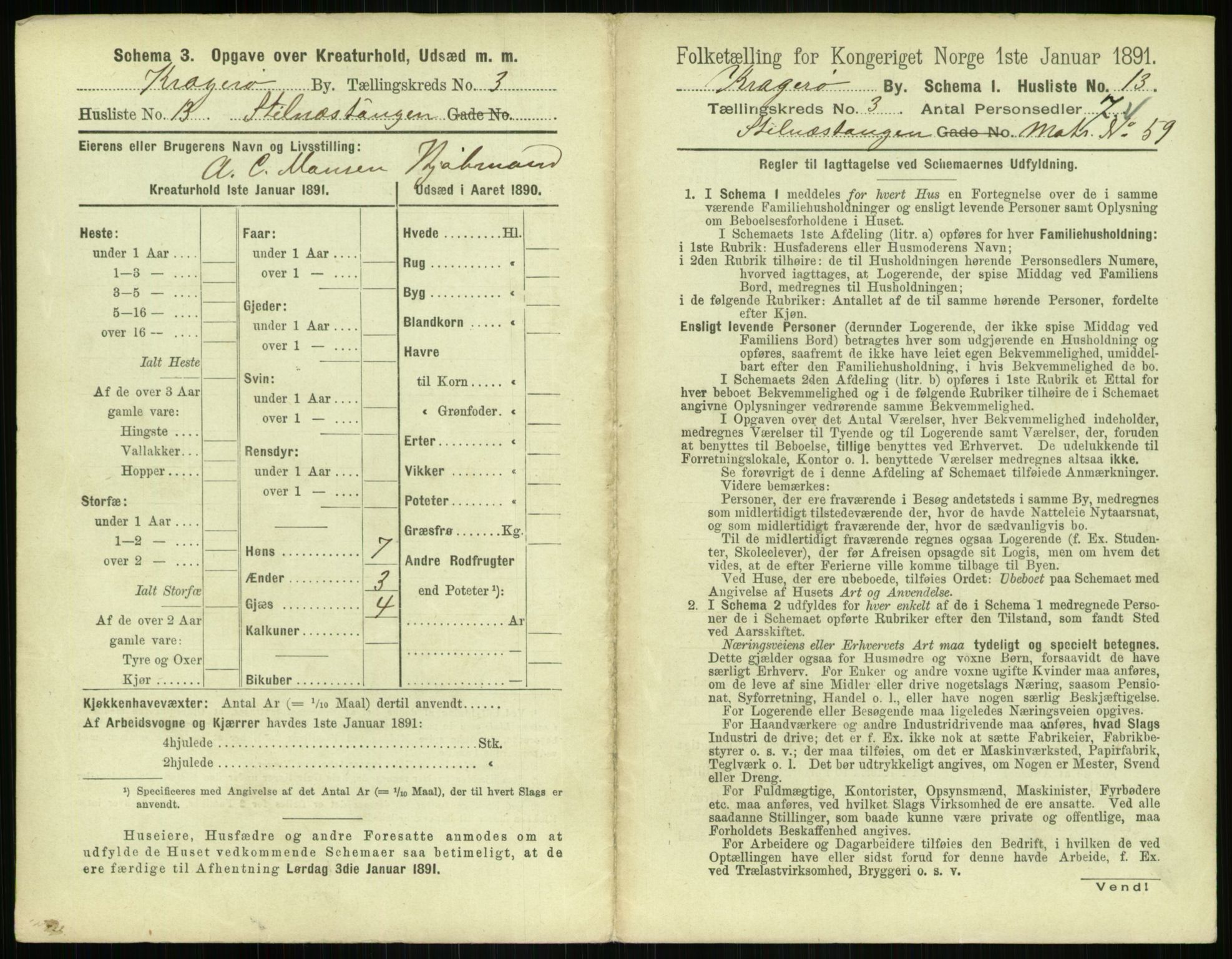 RA, 1891 census for 0801 Kragerø, 1891, p. 360