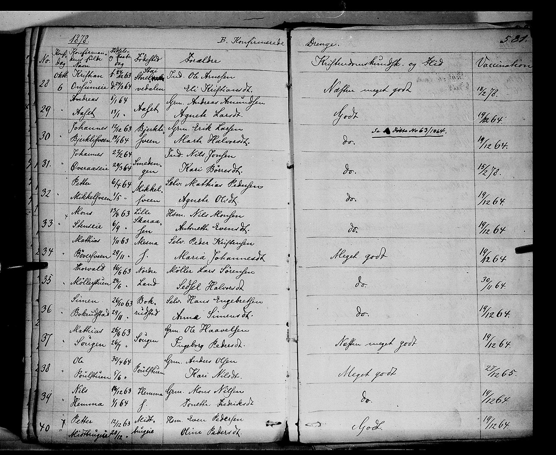 Ringsaker prestekontor, AV/SAH-PREST-014/K/Ka/L0011: Parish register (official) no. 11, 1870-1878, p. 581