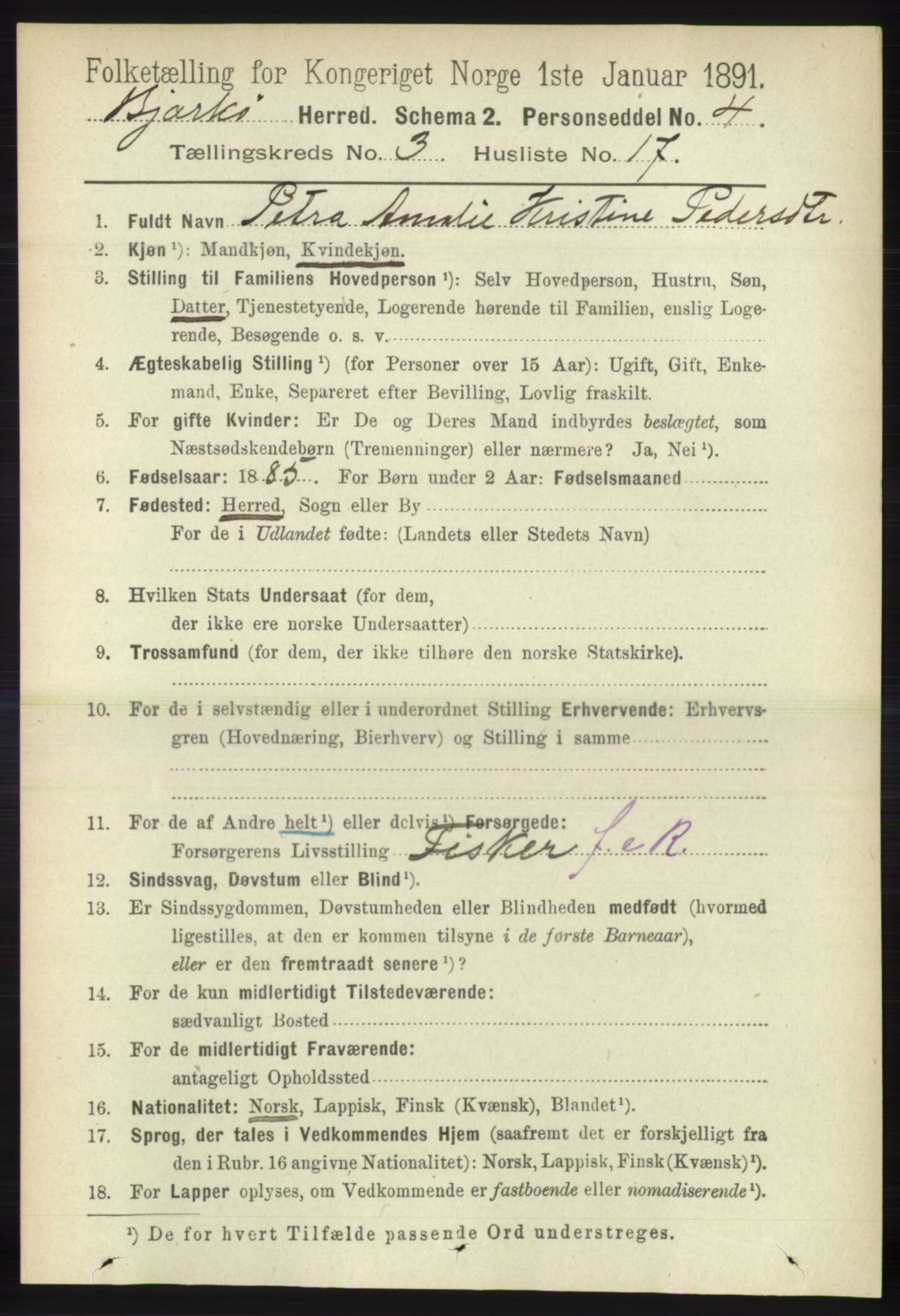 RA, 1891 census for 1915 Bjarkøy, 1891, p. 1640