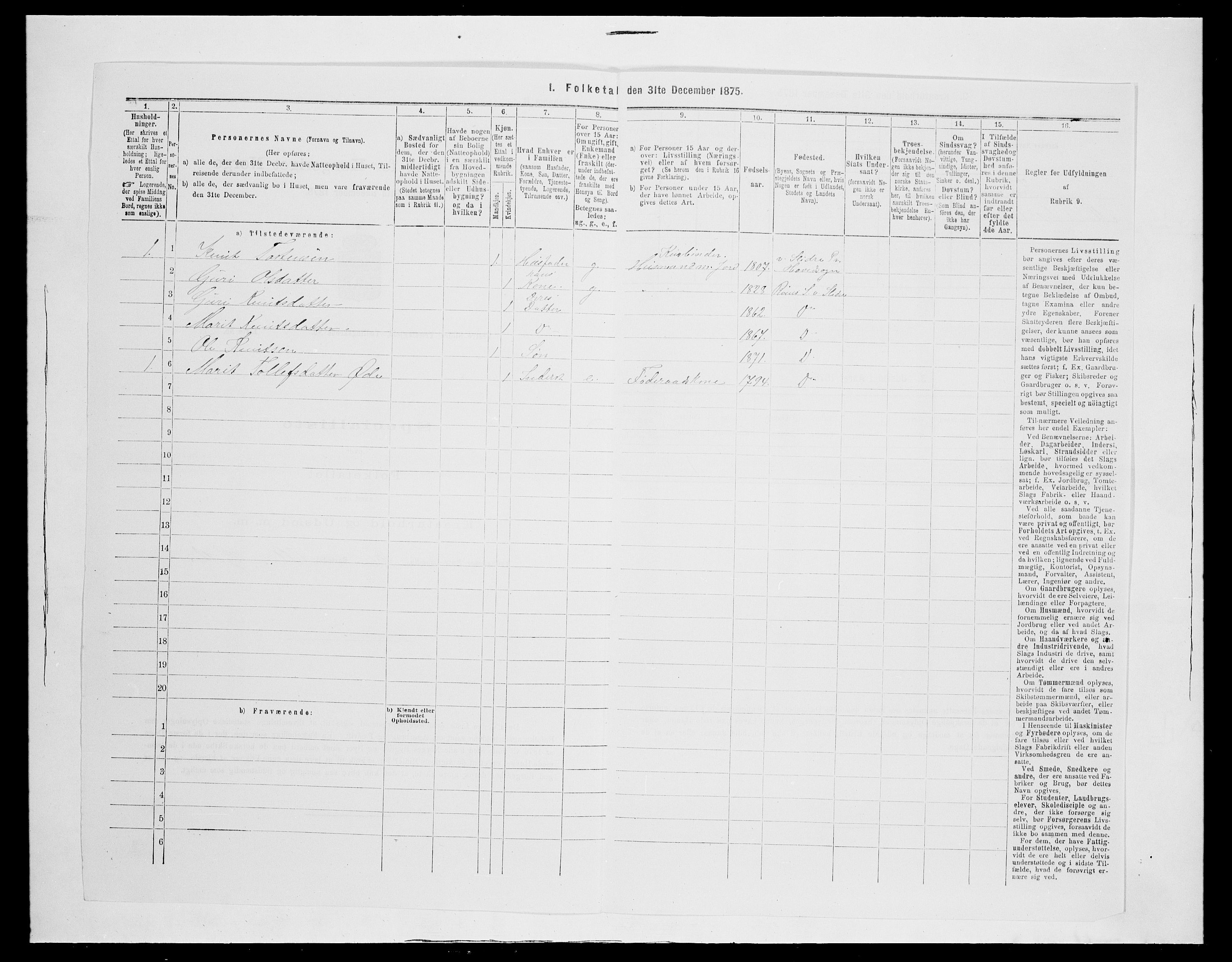 SAH, 1875 census for 0543P Vestre Slidre, 1875, p. 929