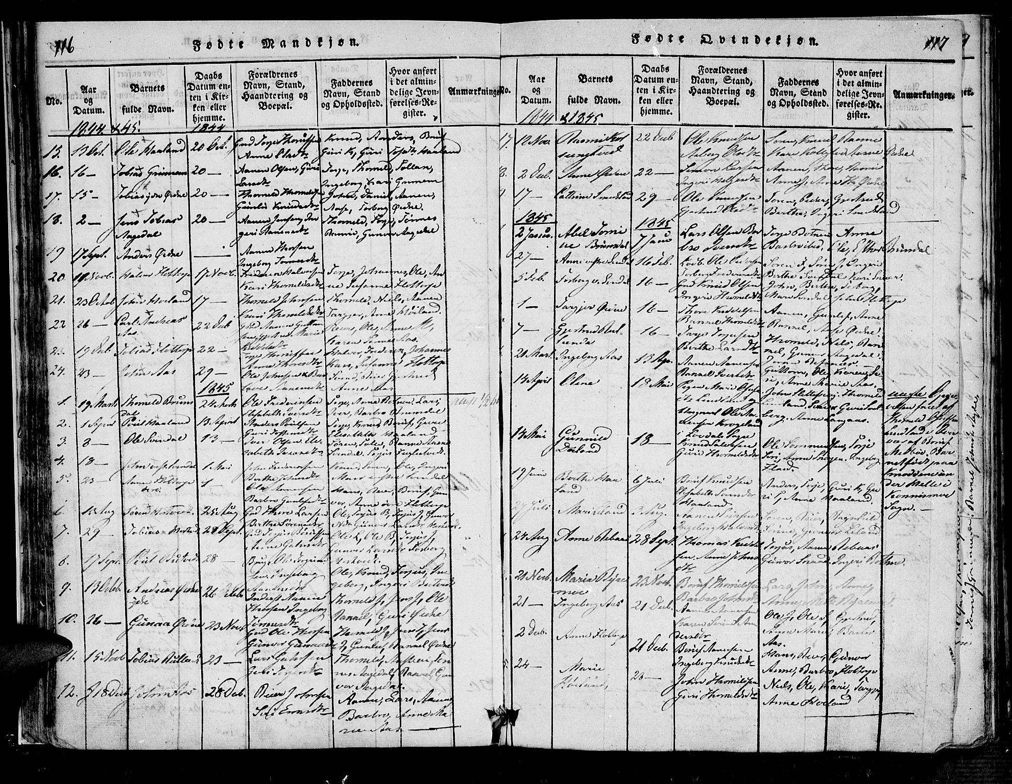Bjelland sokneprestkontor, SAK/1111-0005/F/Fa/Fac/L0001: Parish register (official) no. A 1, 1815-1866, p. 116-117