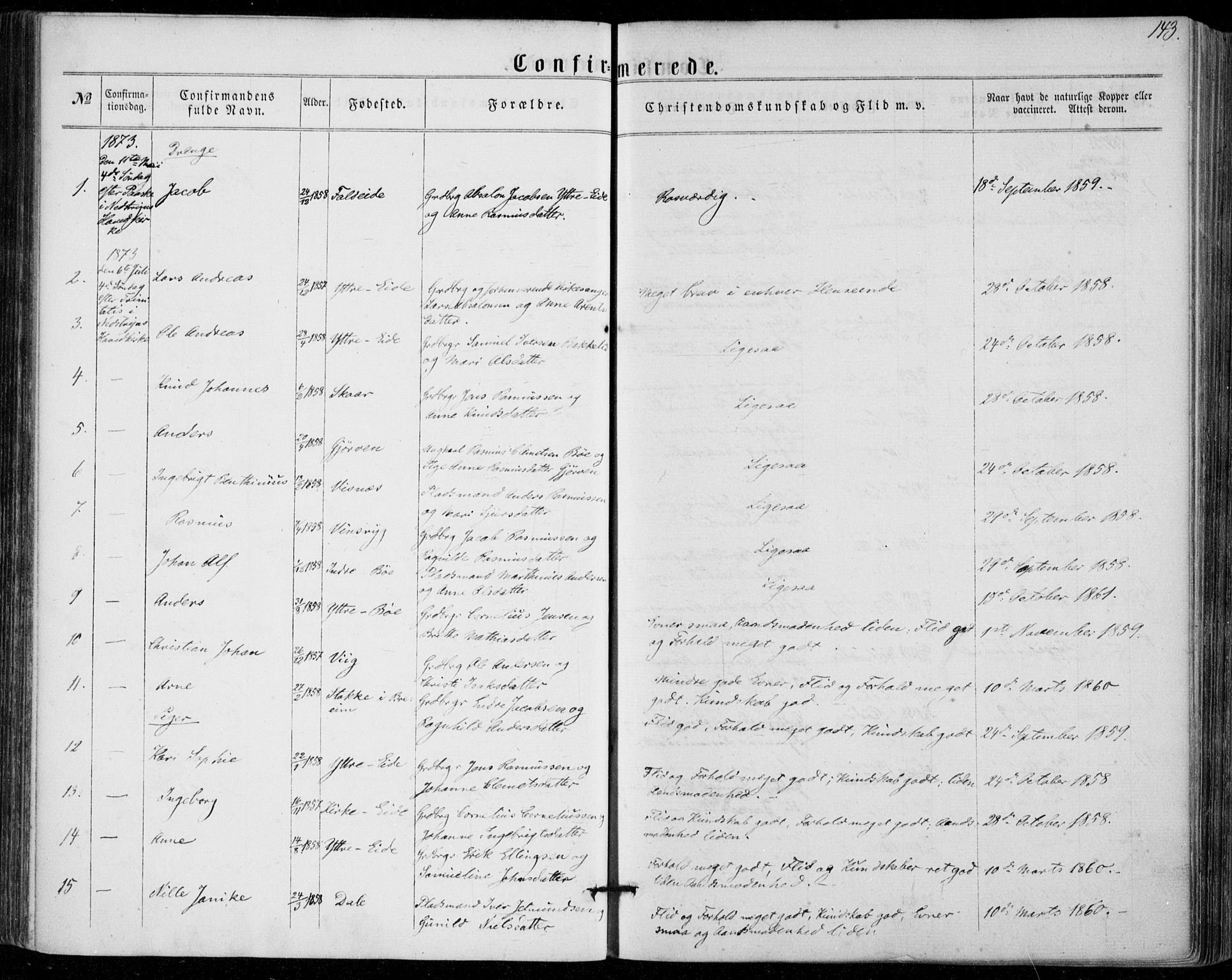 Stryn Sokneprestembete, SAB/A-82501: Parish register (official) no. A 3, 1862-1877, p. 143