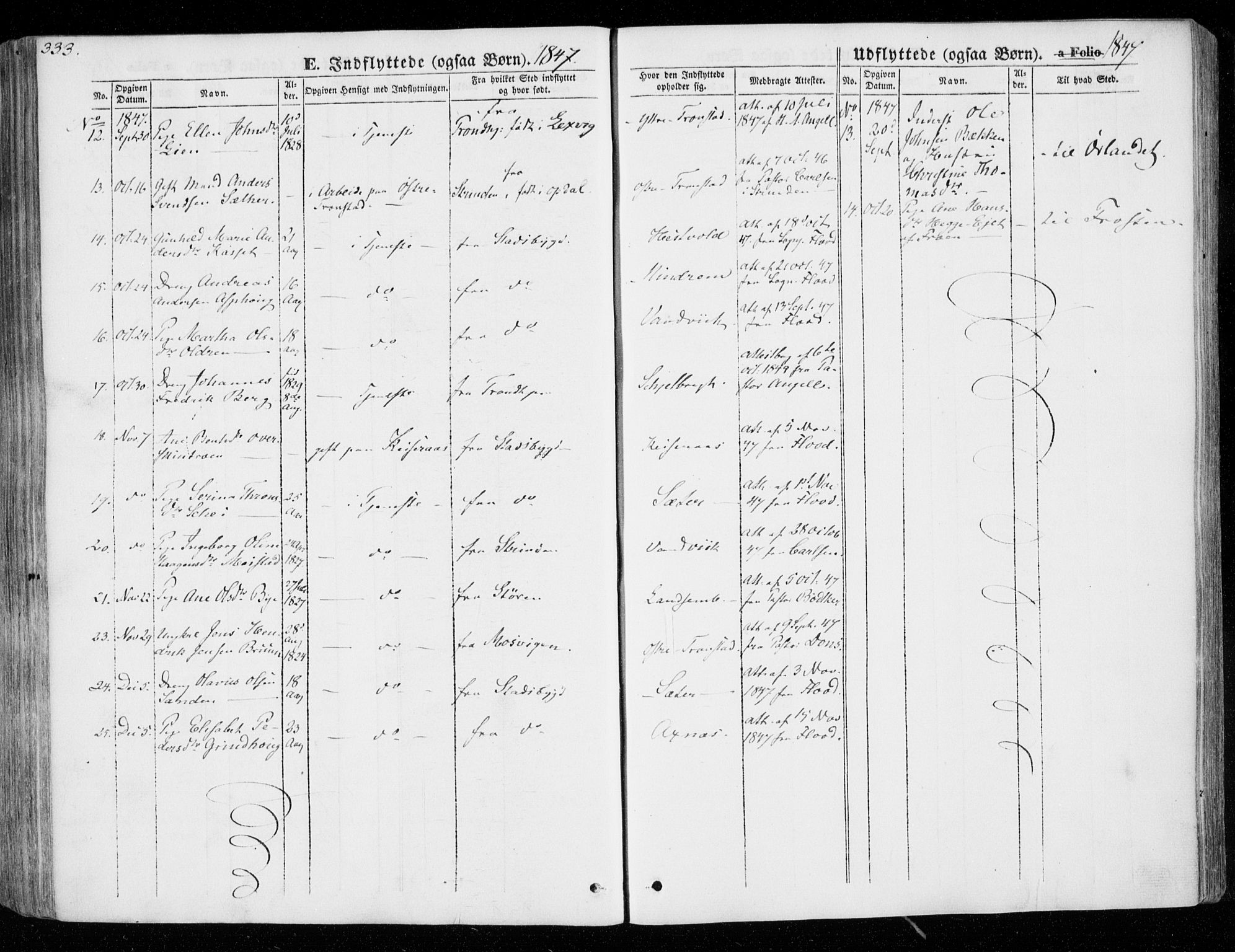 Ministerialprotokoller, klokkerbøker og fødselsregistre - Nord-Trøndelag, AV/SAT-A-1458/701/L0007: Parish register (official) no. 701A07 /1, 1842-1854, p. 333