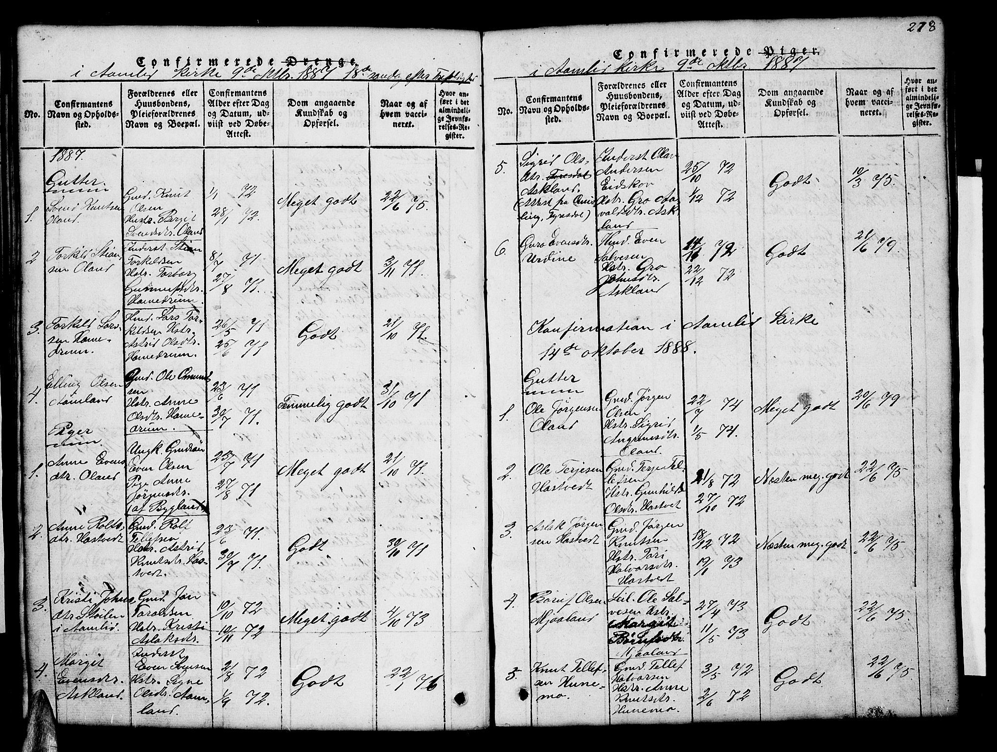 Åmli sokneprestkontor, SAK/1111-0050/F/Fb/Fba/L0001: Parish register (copy) no. B 1, 1816-1890, p. 278