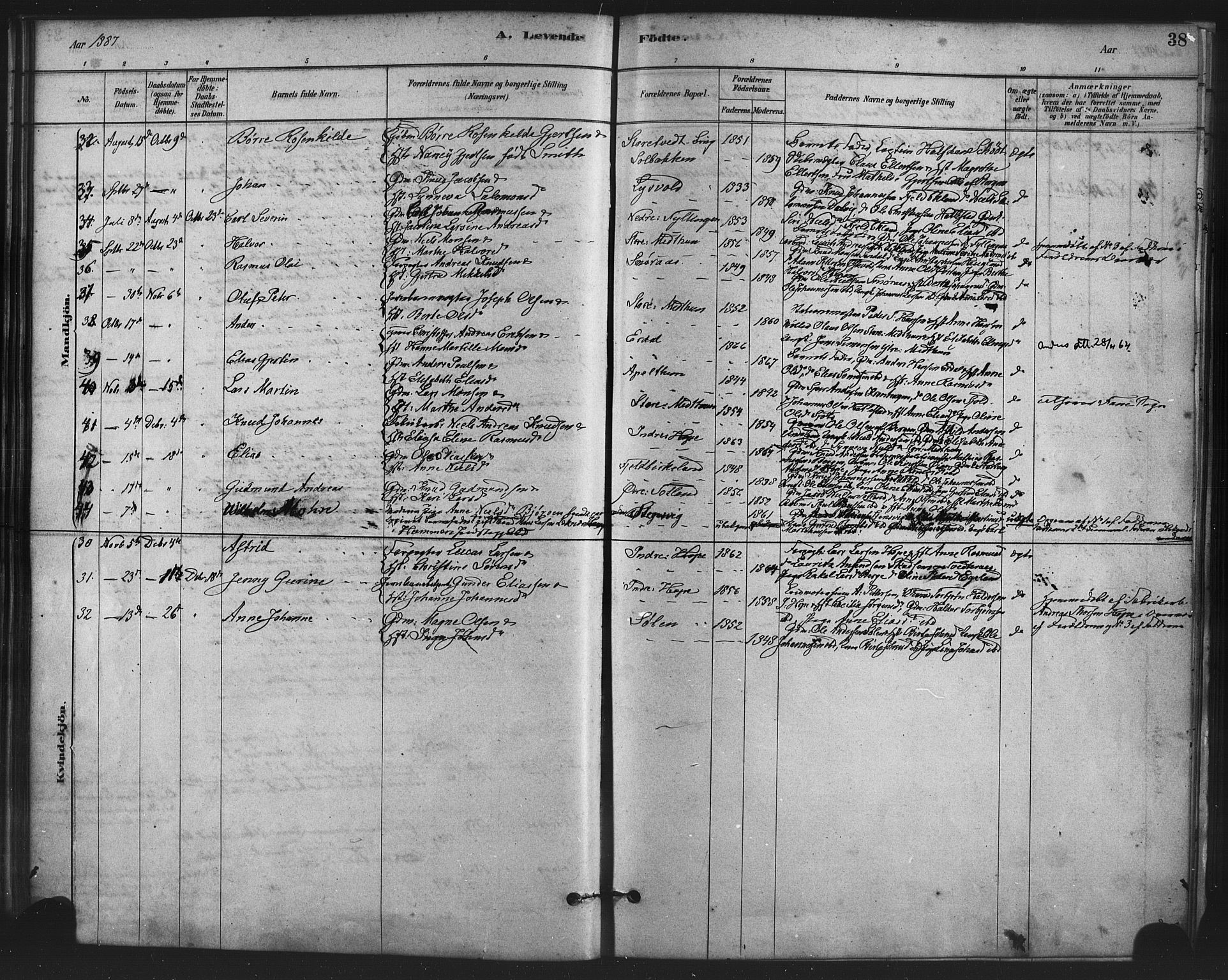 Fana Sokneprestembete, AV/SAB-A-75101/H/Haa/Haai/L0001: Parish register (official) no. I 1, 1878-1888, p. 38