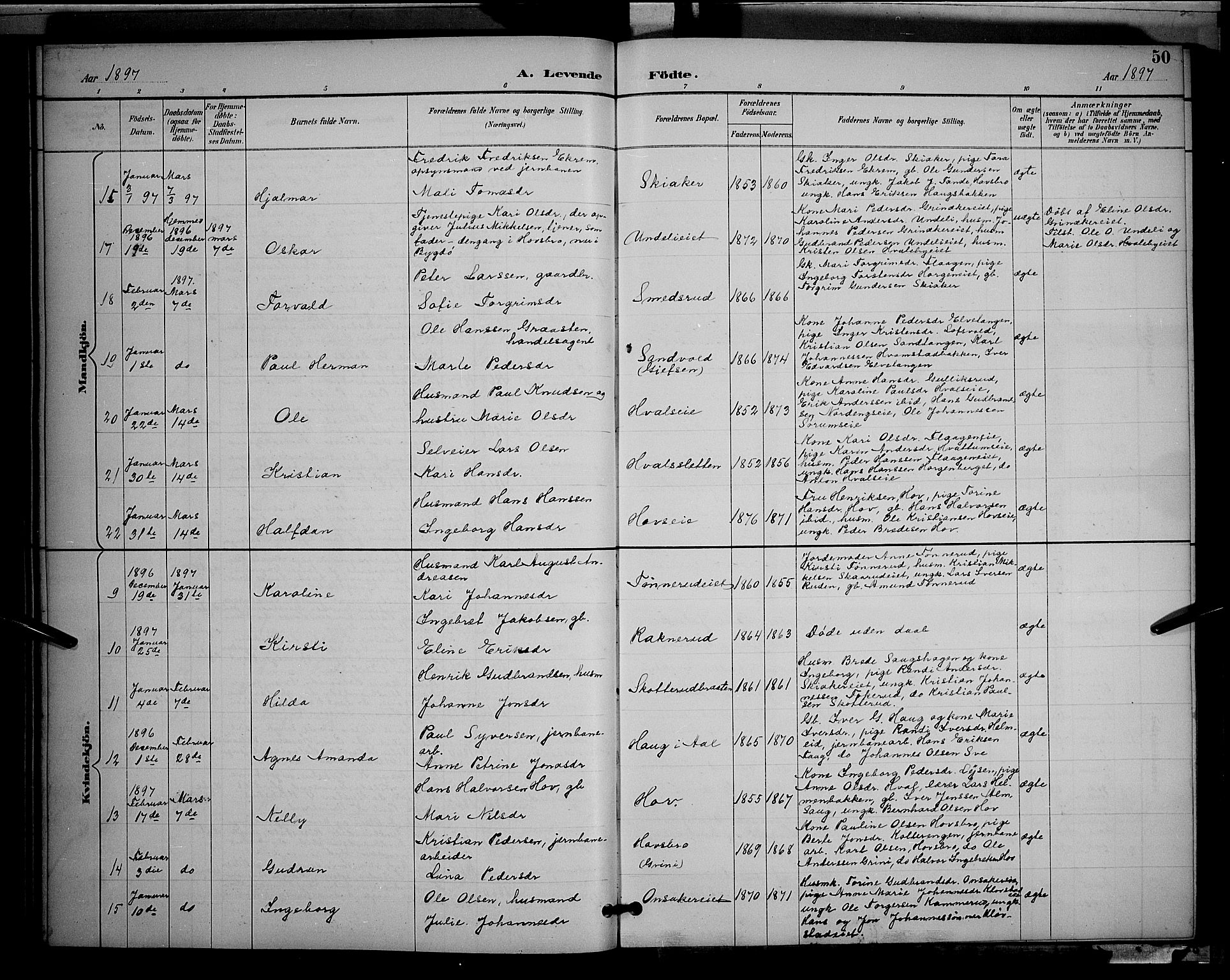 Gran prestekontor, AV/SAH-PREST-112/H/Ha/Hab/L0005: Parish register (copy) no. 5, 1892-1900, p. 50