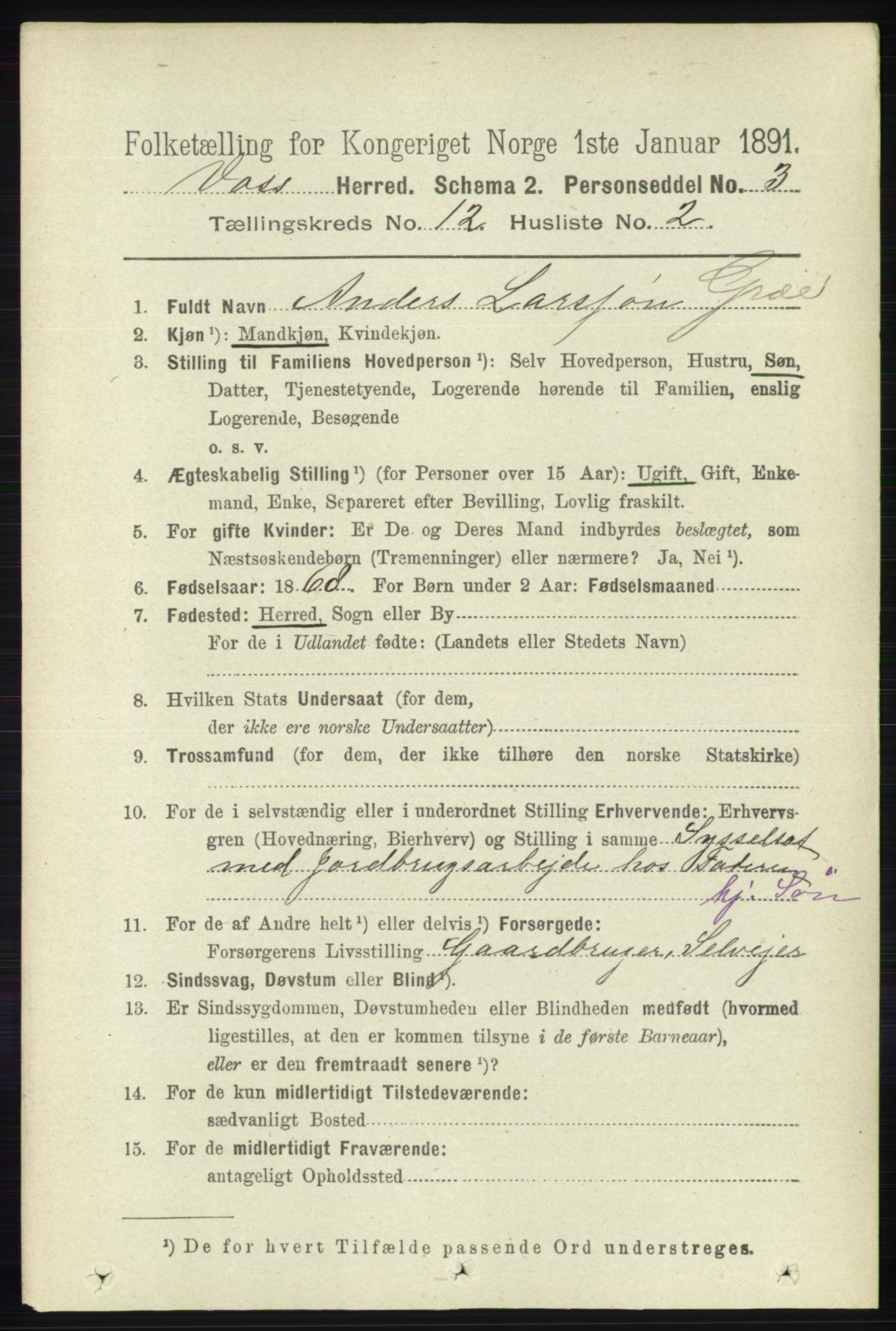 RA, 1891 census for 1235 Voss, 1891, p. 6487