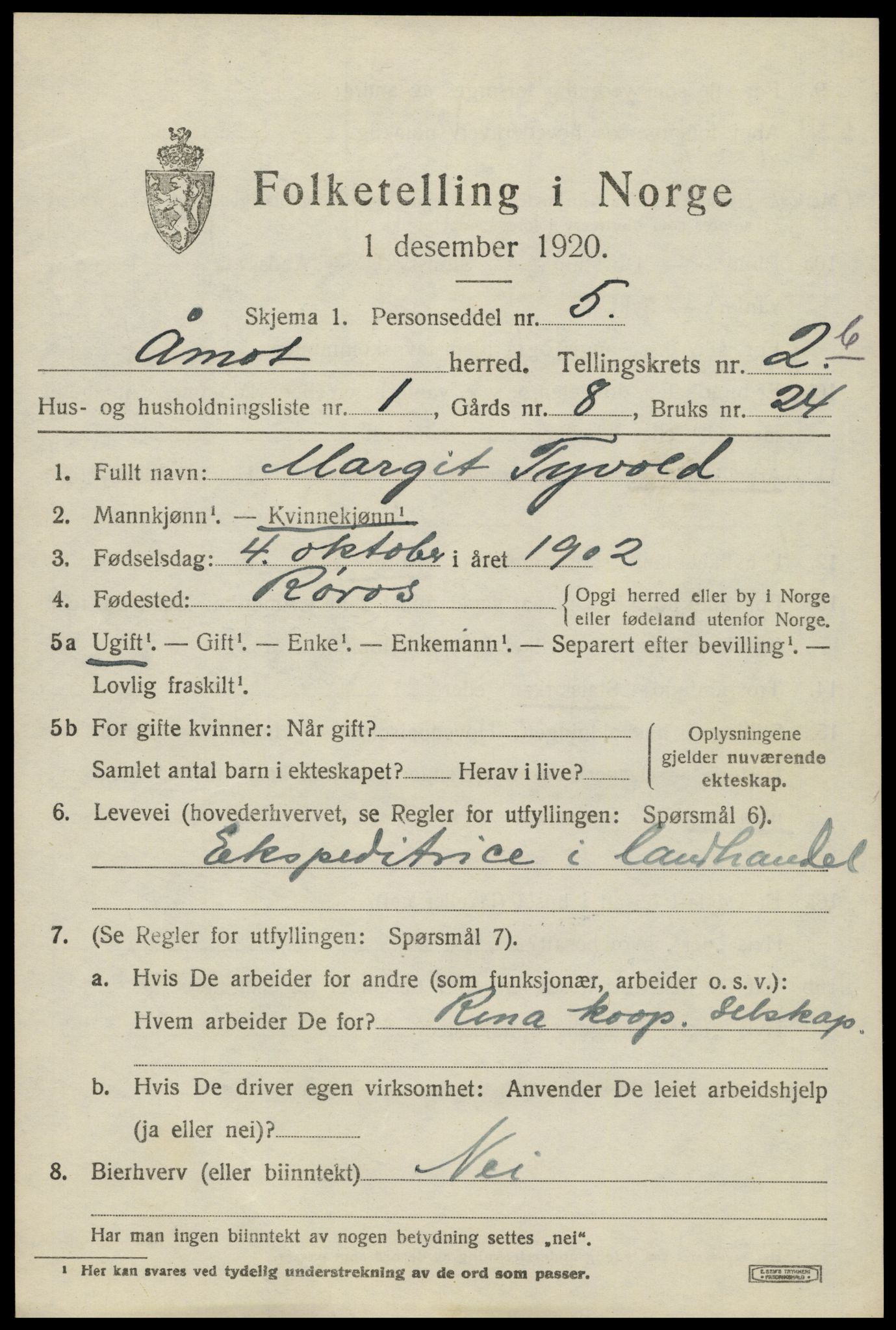 SAH, 1920 census for Åmot, 1920, p. 3841