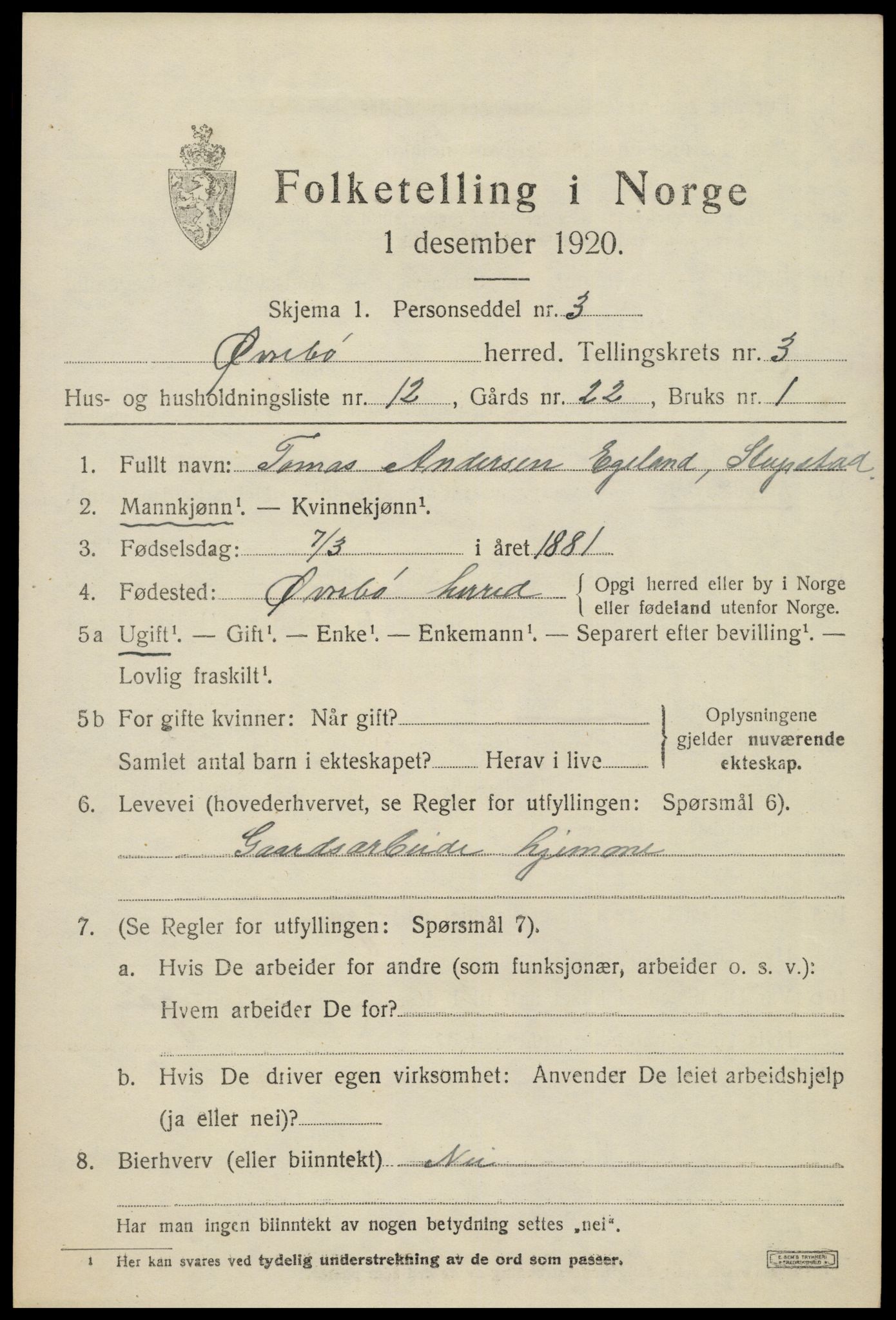 SAK, 1920 census for Øvrebø, 1920, p. 782