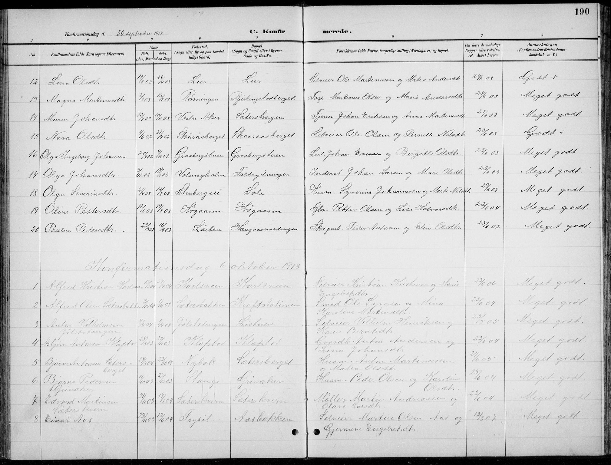 Romedal prestekontor, AV/SAH-PREST-004/L/L0013: Parish register (copy) no. 13, 1896-1937, p. 190