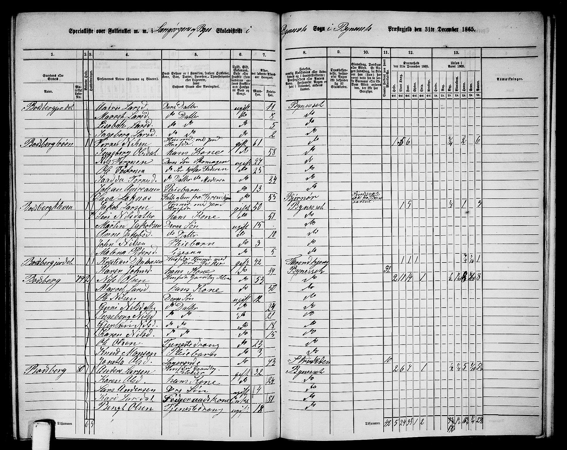 RA, 1865 census for Byneset, 1865, p. 99