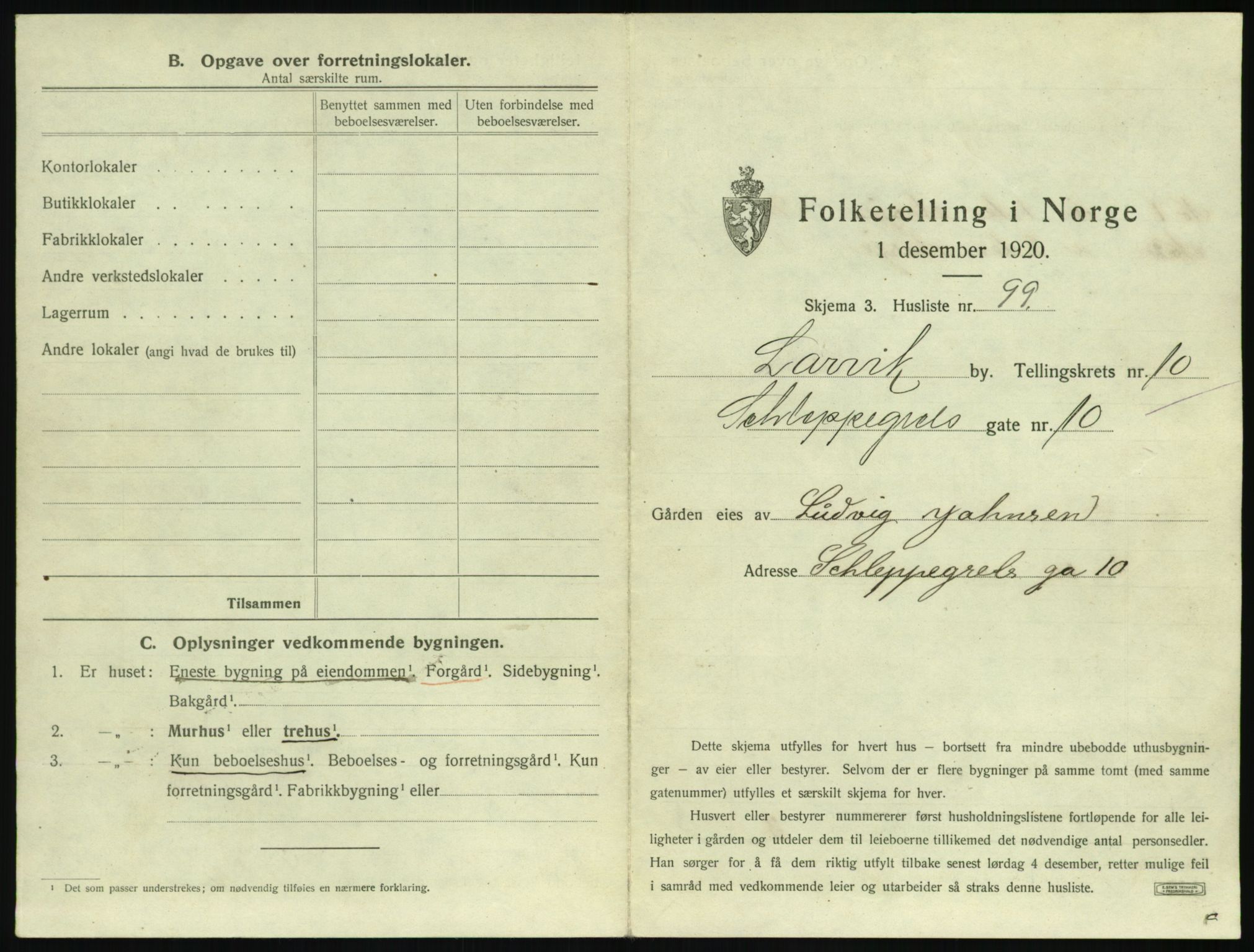 SAKO, 1920 census for Larvik, 1920, p. 2610