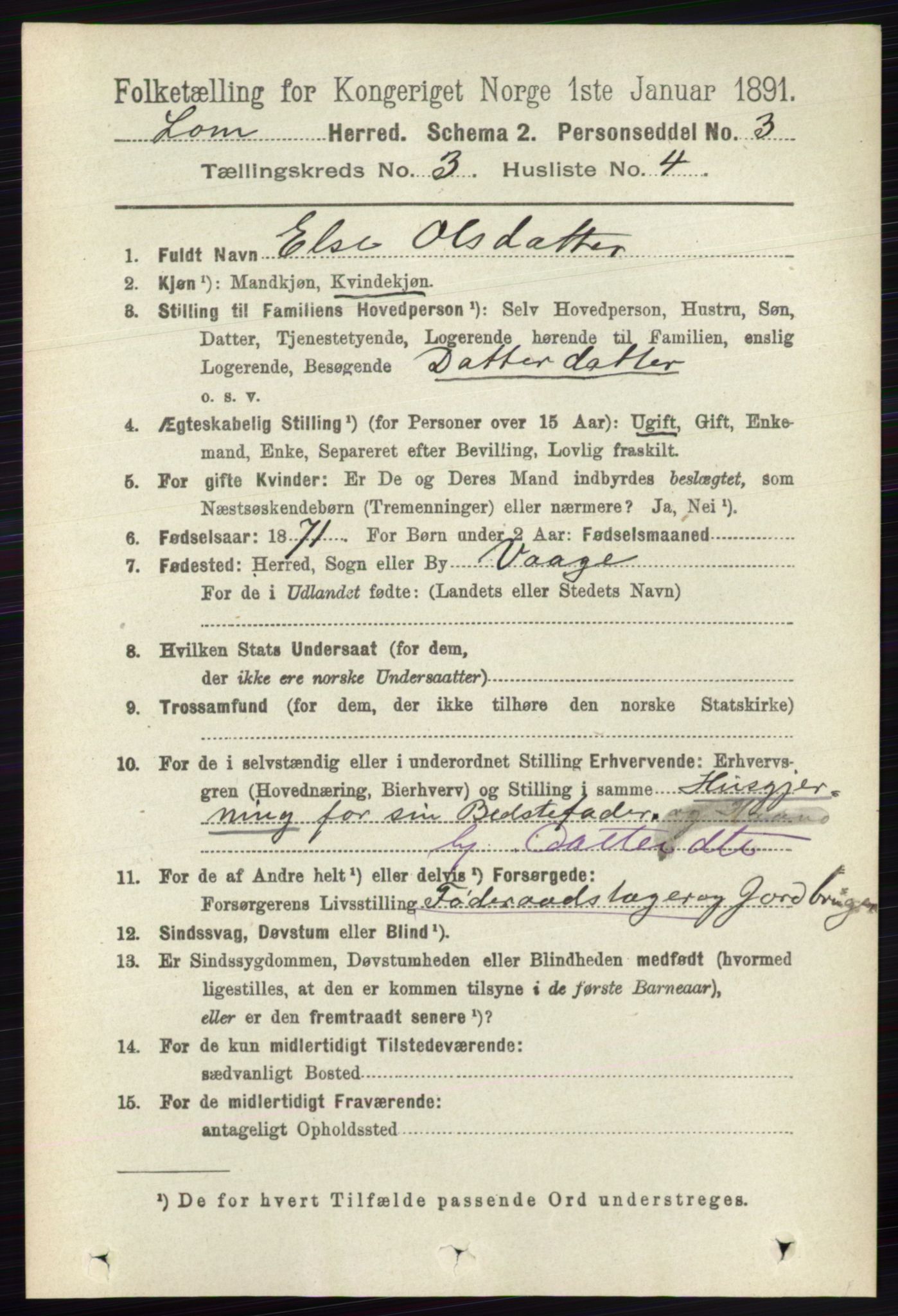 RA, 1891 census for 0514 Lom, 1891, p. 1277