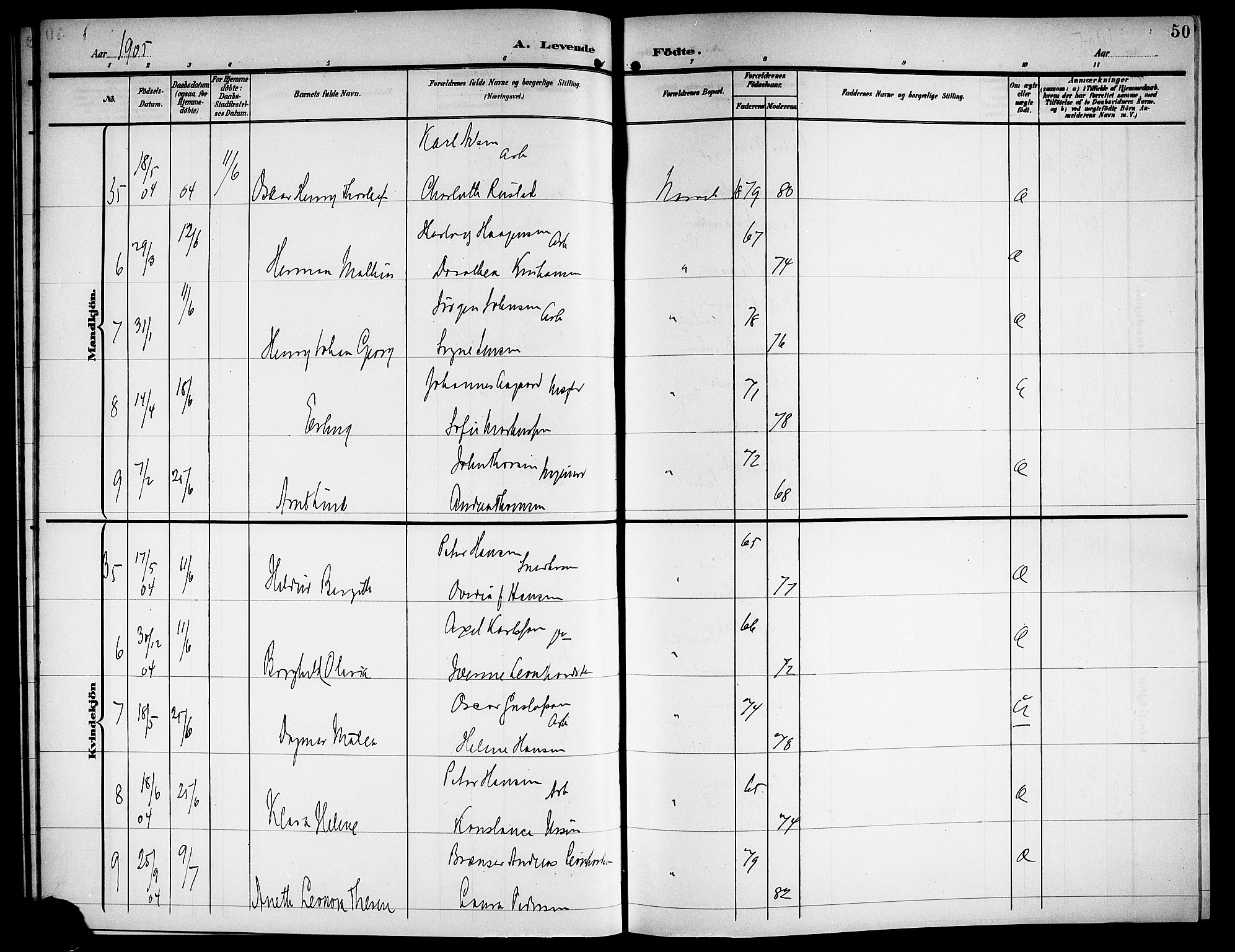 Ministerialprotokoller, klokkerbøker og fødselsregistre - Nordland, AV/SAT-A-1459/871/L1012: Parish register (copy) no. 871C01, 1902-1909, p. 50