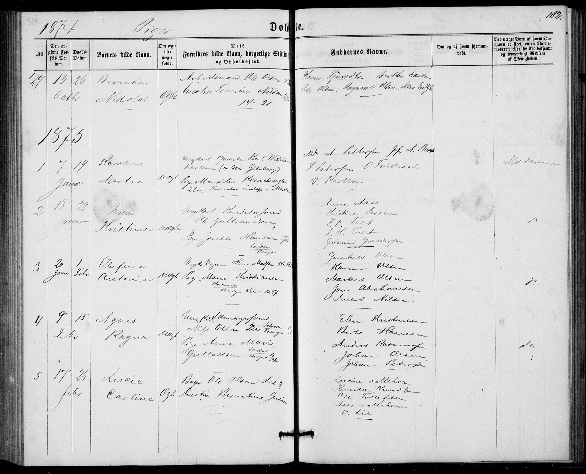 Fødselsstiftelsens sokneprestembete, ført av overlegen*, SAB/-: Parish register (official) no. A 1, 1863-1883, p. 182