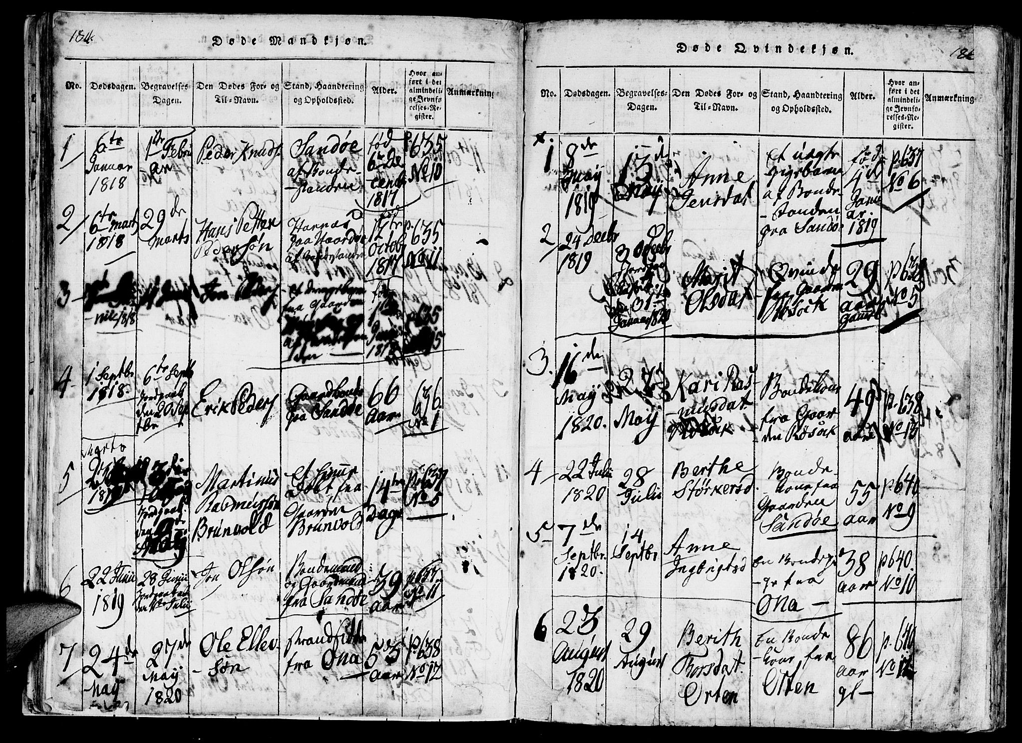 Ministerialprotokoller, klokkerbøker og fødselsregistre - Møre og Romsdal, AV/SAT-A-1454/561/L0727: Parish register (official) no. 561A01, 1817-1858, p. 184-185