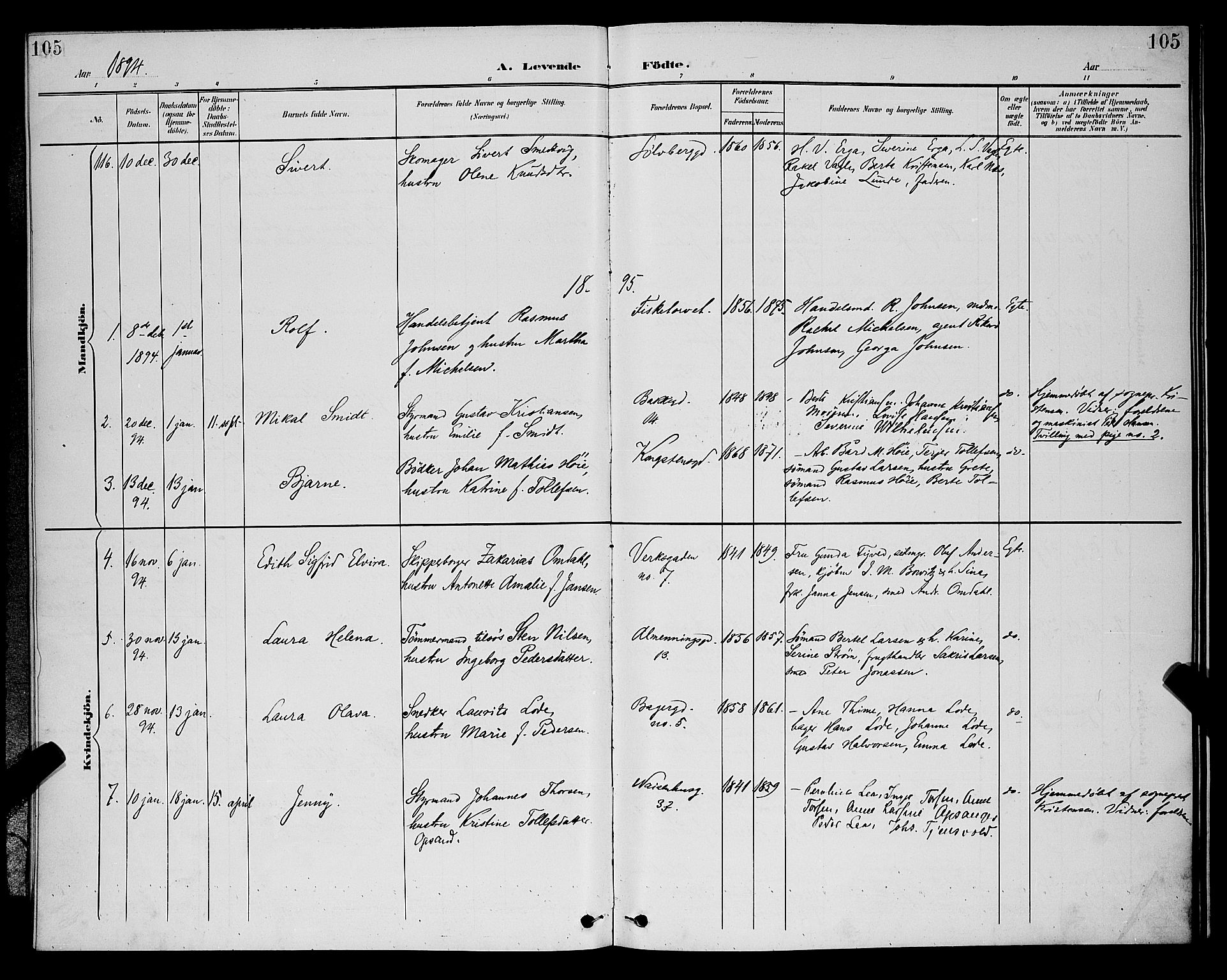 St. Petri sokneprestkontor, SAST/A-101813/001/30/30BB/L0006: Parish register (copy) no. B 6, 1890-1897, p. 105