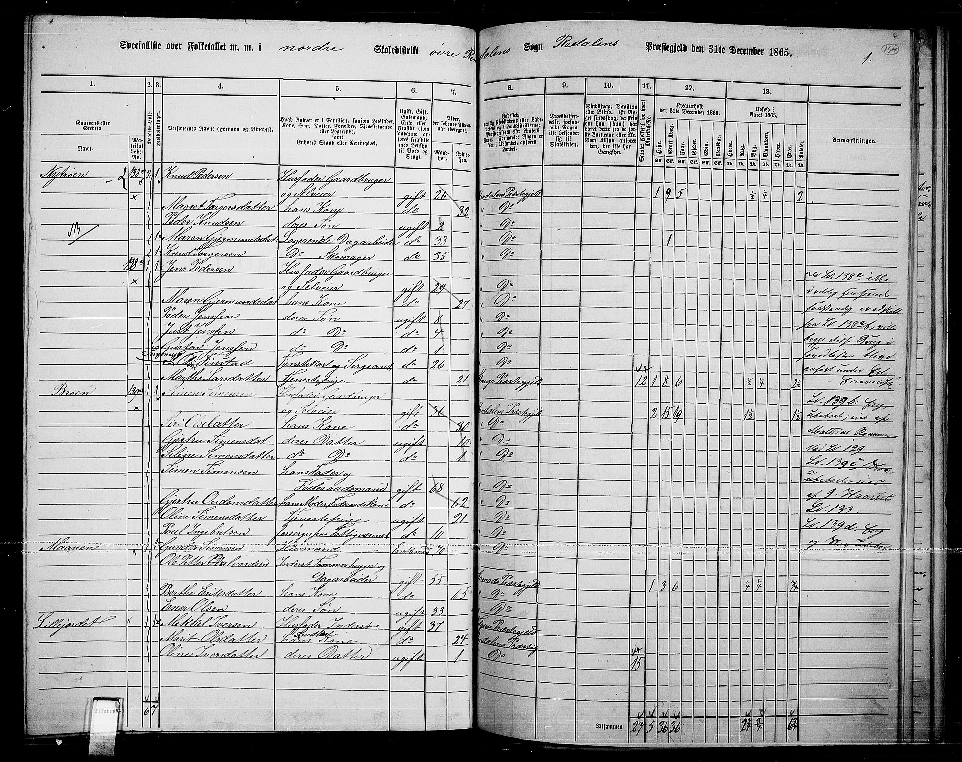 RA, 1865 census for Rendalen, 1865, p. 139