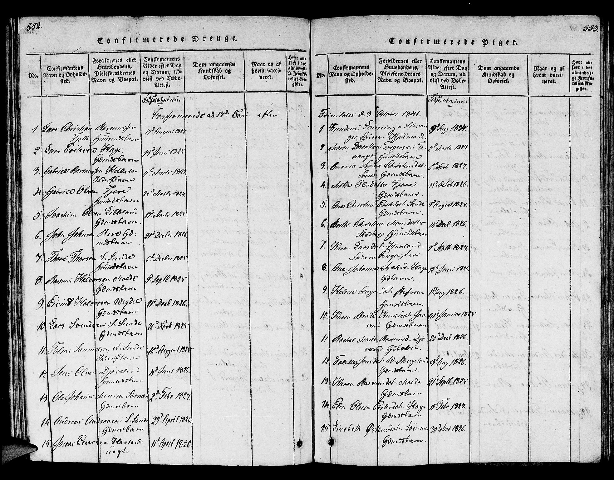 Håland sokneprestkontor, SAST/A-101802/001/30BB/L0001: Parish register (copy) no. B 1, 1815-1845, p. 552-553
