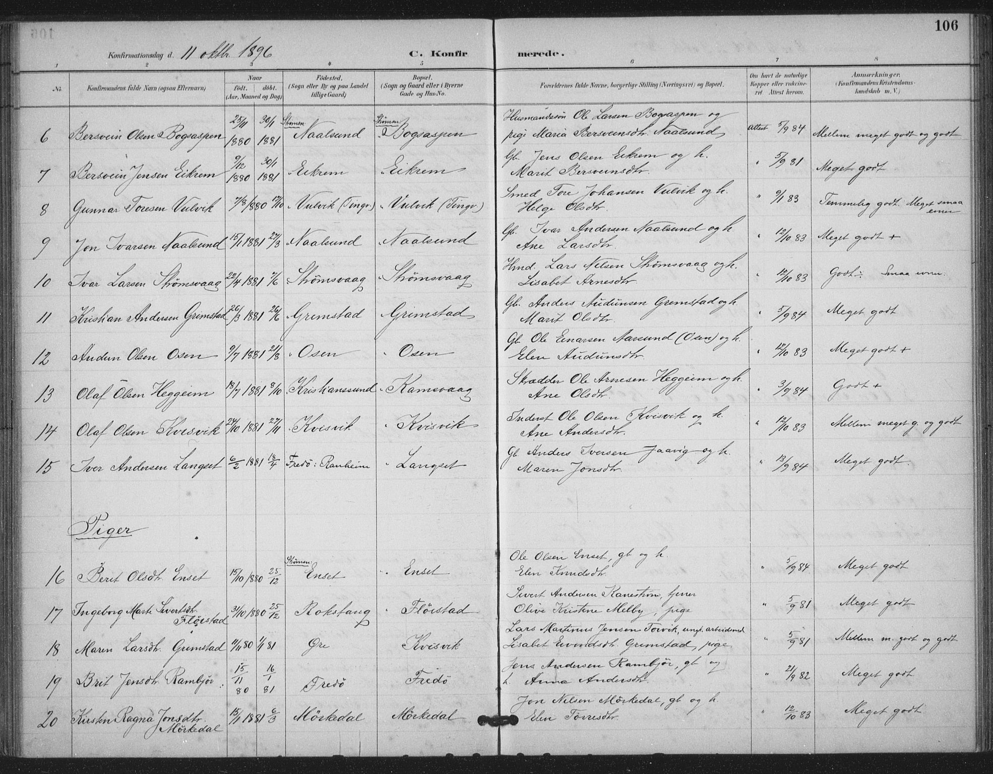 Ministerialprotokoller, klokkerbøker og fødselsregistre - Møre og Romsdal, AV/SAT-A-1454/587/L1000: Parish register (official) no. 587A02, 1887-1910, p. 106