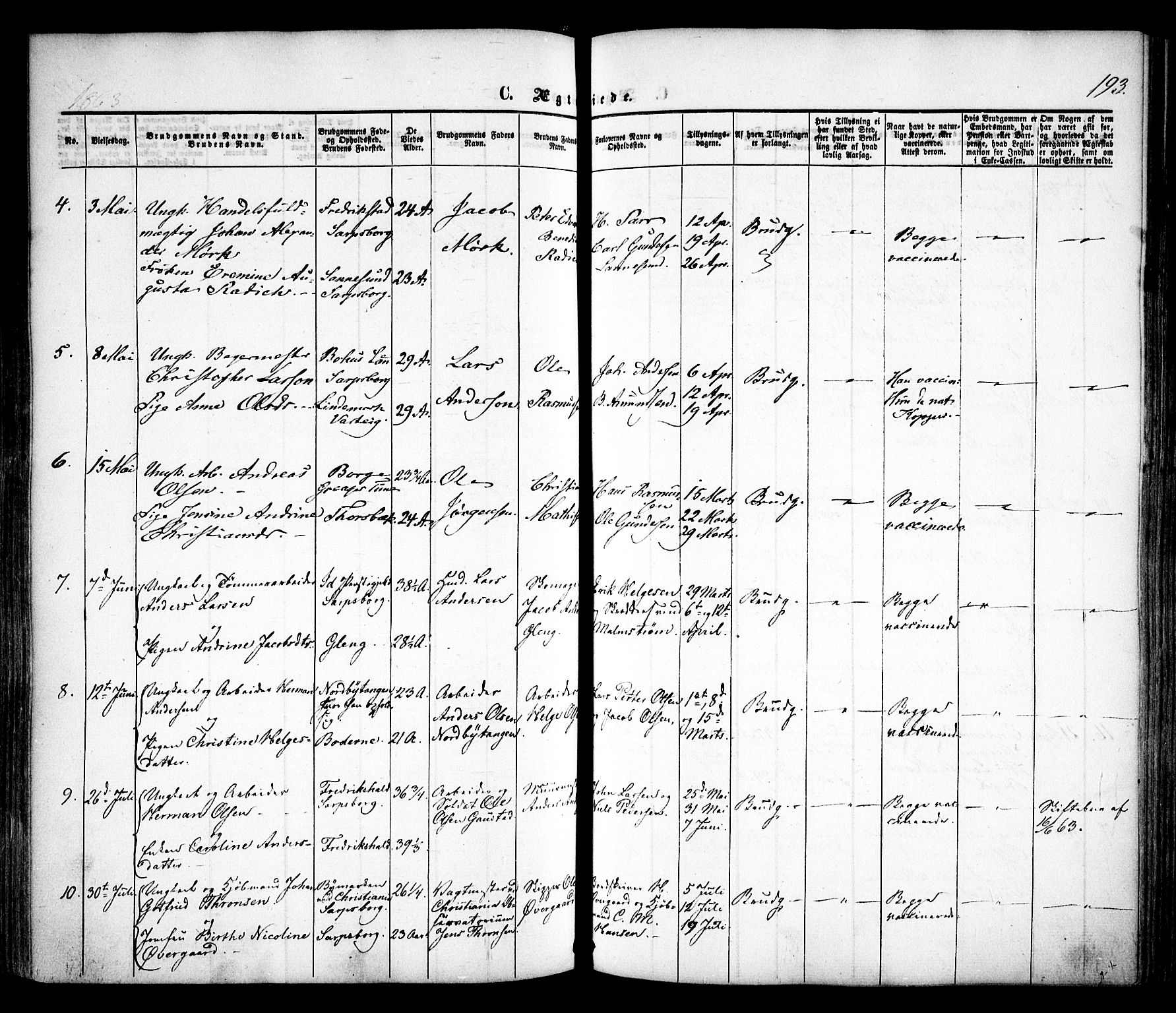 Sarpsborg prestekontor Kirkebøker, SAO/A-2006/F/Fa/L0001: Parish register (official) no. 1, 1859-1868, p. 193