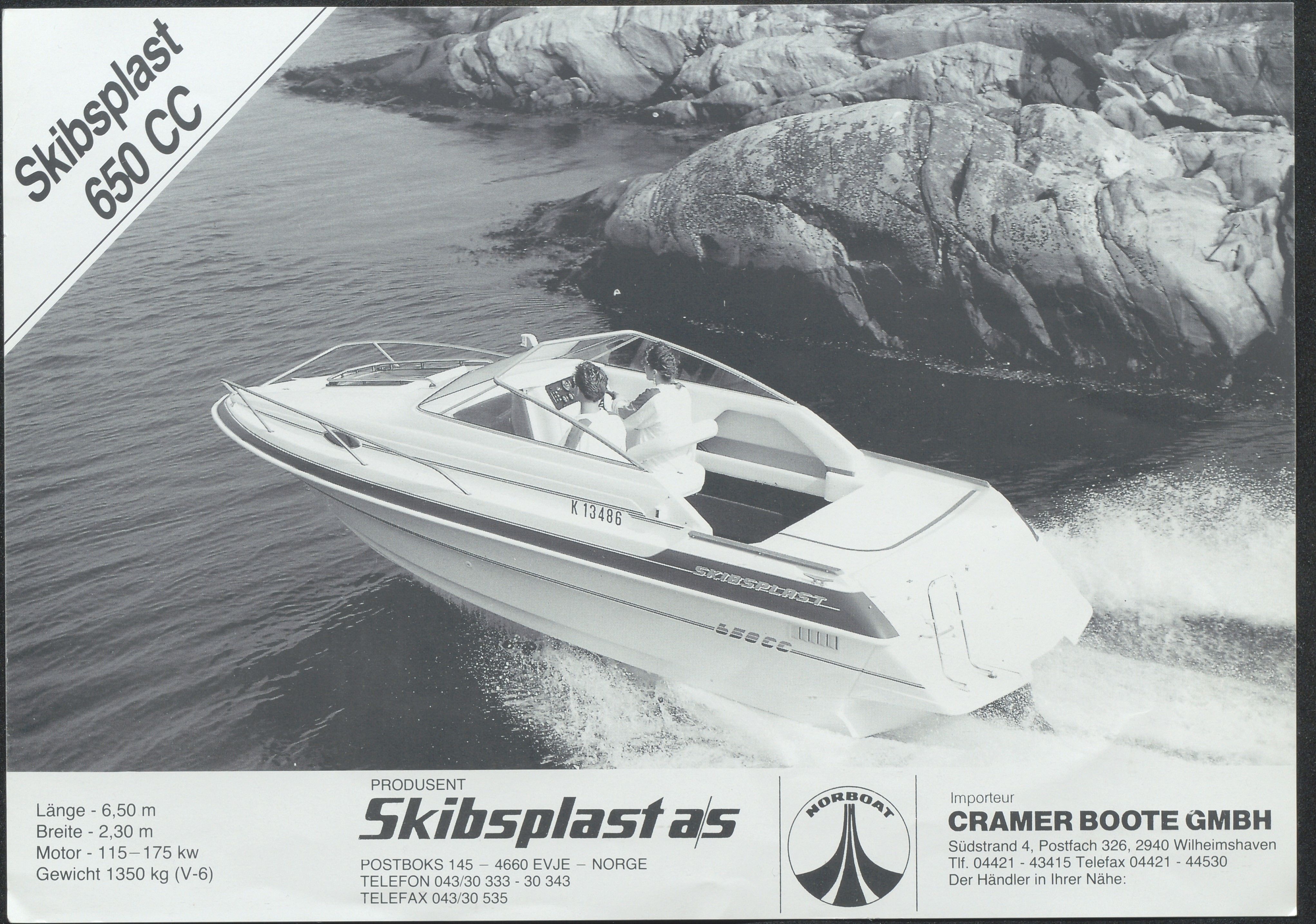 Skibsplast, AAKS/PA-2968/01/X/X01/L0002/0015: Brosjyrer / Skibsplast 650 CC (1991-1997), 1991-1997