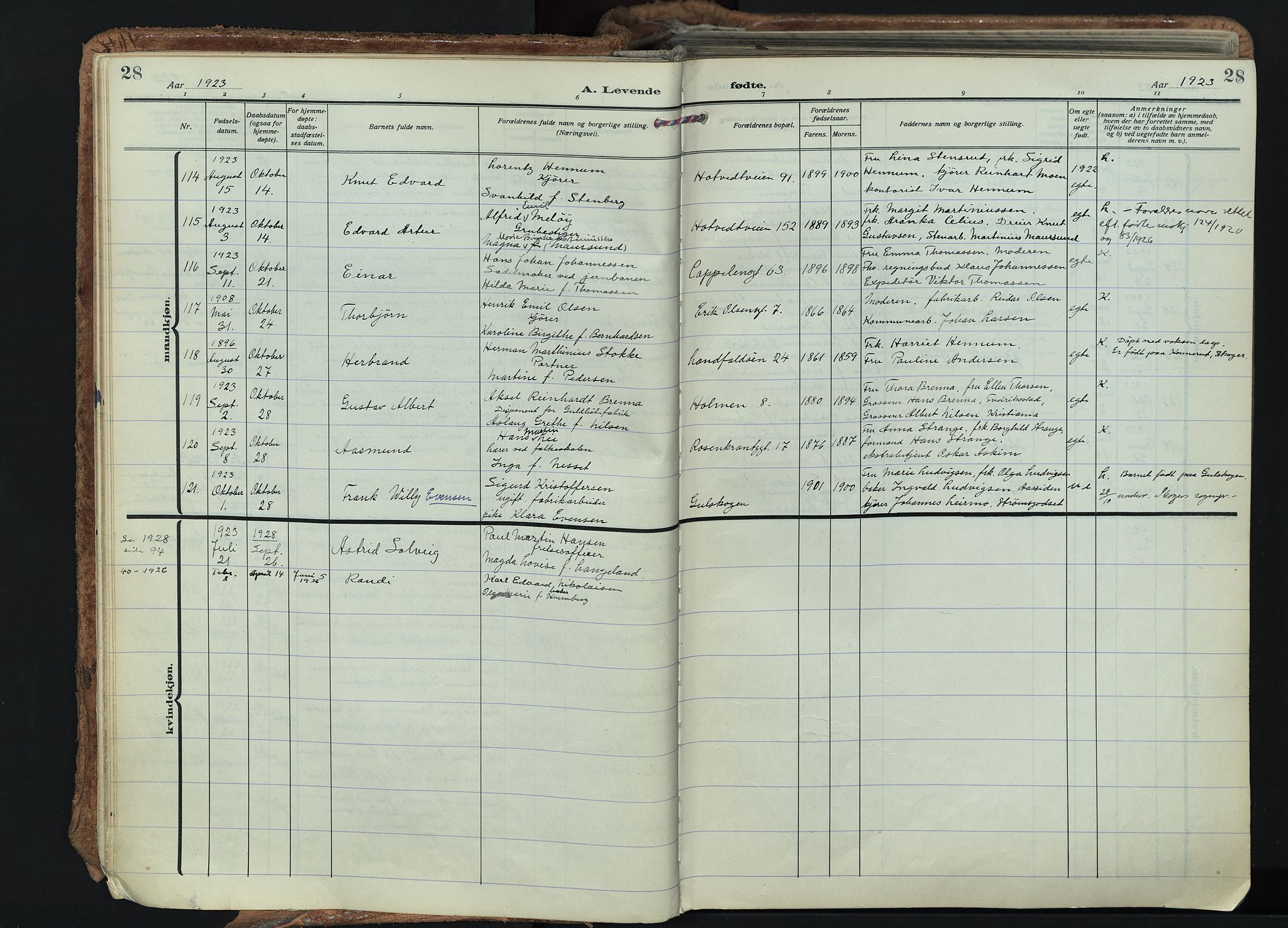 Bragernes kirkebøker, AV/SAKO-A-6/F/Fb/L0011: Parish register (official) no. II 11, 1922-1945, p. 28
