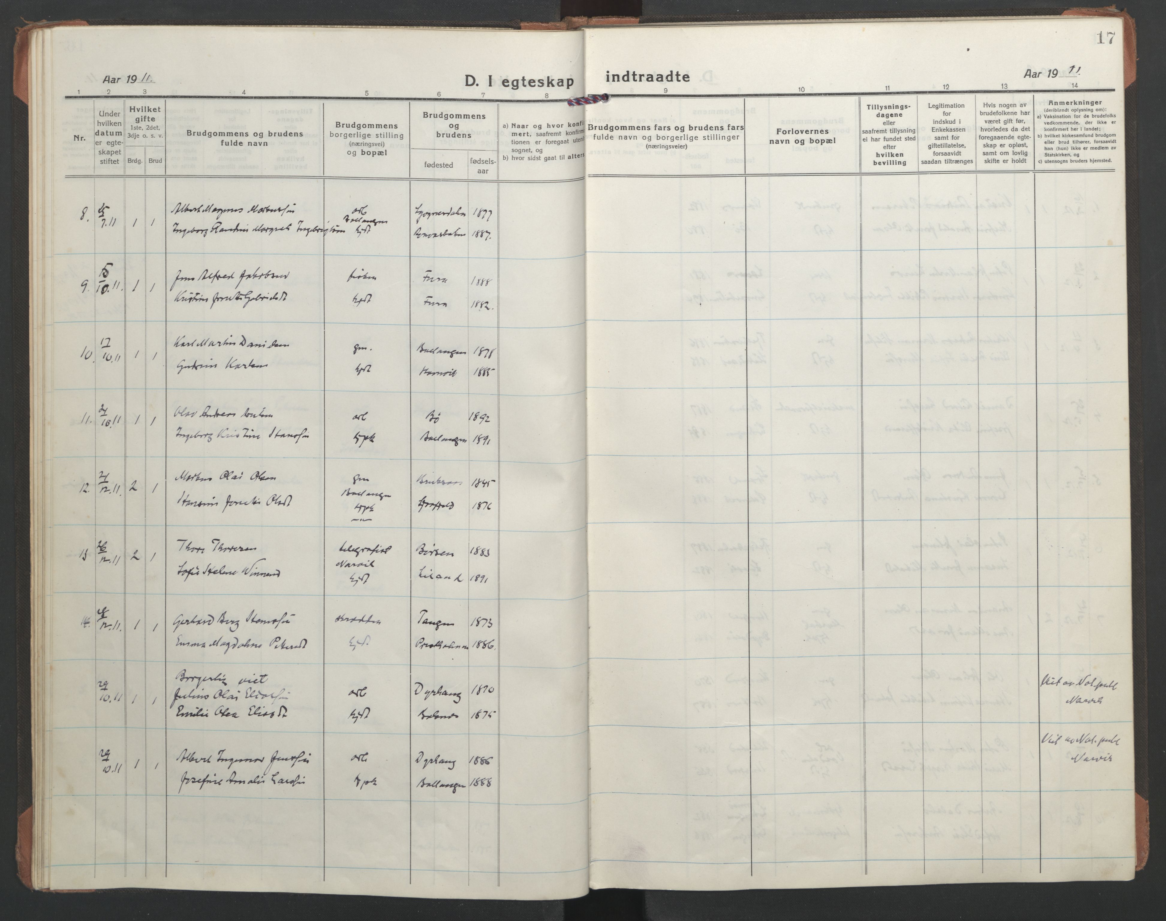 Ministerialprotokoller, klokkerbøker og fødselsregistre - Nordland, AV/SAT-A-1459/863/L0902: Parish register (official) no. 863A14, 1906-1937, p. 17