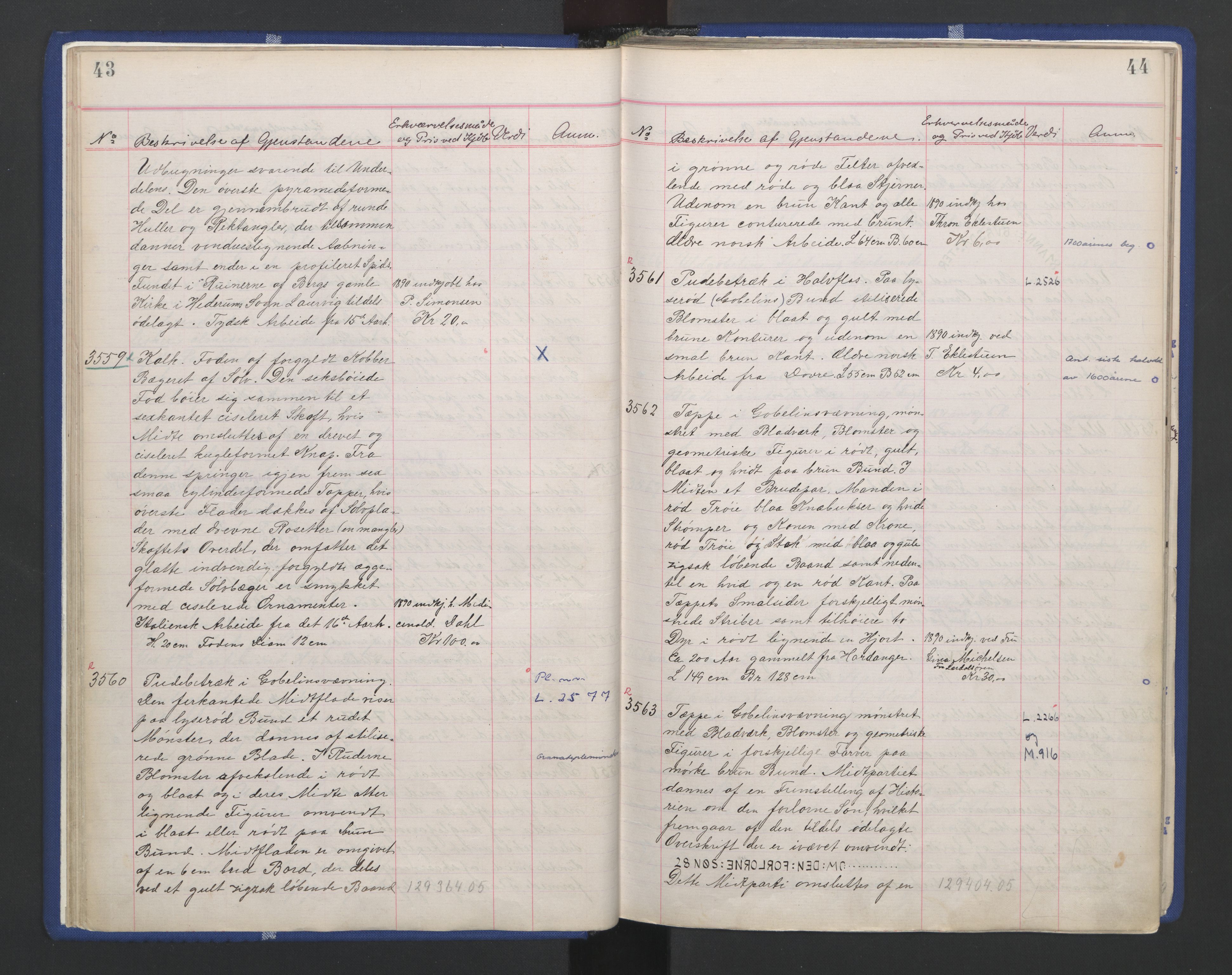 Kunstindustrimuseet i Oslo, NMFK/KIM-1001/A/Ae/L0003: Protokoll 3391-4609. Kunstindustrimuseets samlinger, 1889-1894, p. 26