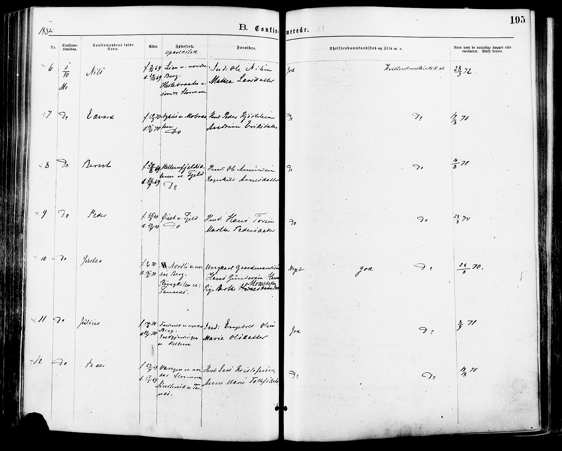 Nord-Odal prestekontor, AV/SAH-PREST-032/H/Ha/Haa/L0005: Parish register (official) no. 5, 1874-1885, p. 195