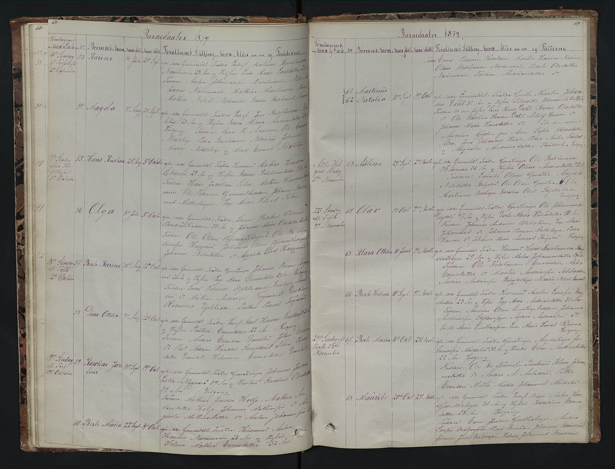 Vestre Toten prestekontor, SAH/PREST-108/H/Ha/Hab/L0007: Parish register (copy) no. 7, 1872-1900, p. 68-69