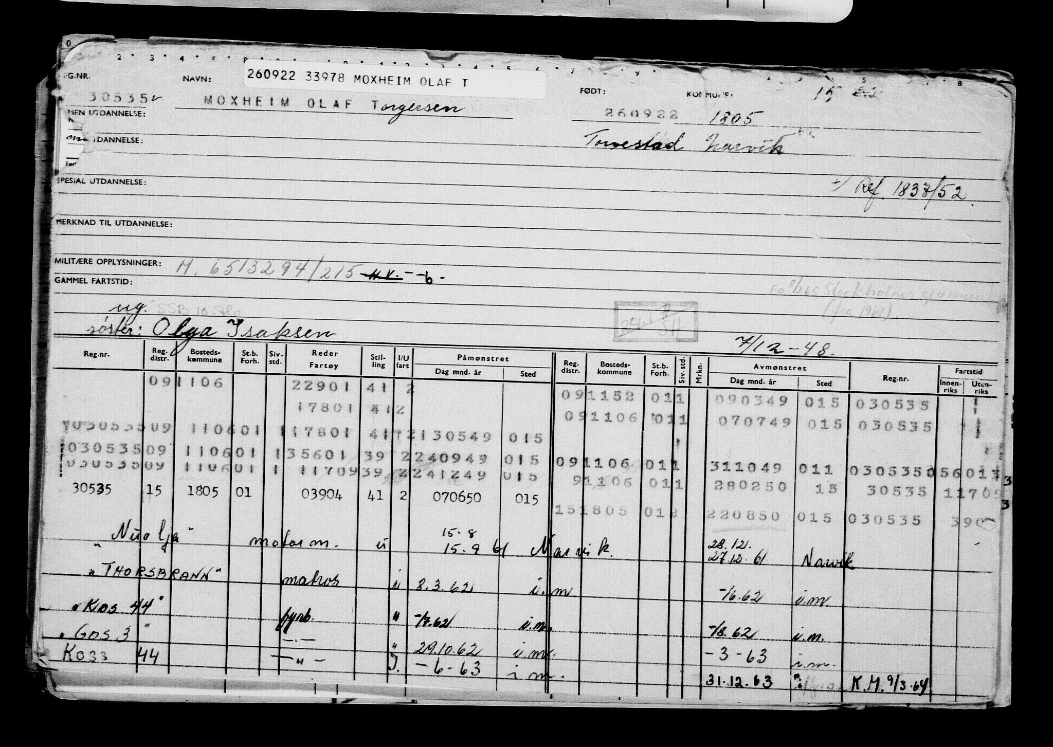 Direktoratet for sjømenn, AV/RA-S-3545/G/Gb/L0210: Hovedkort, 1922, p. 854