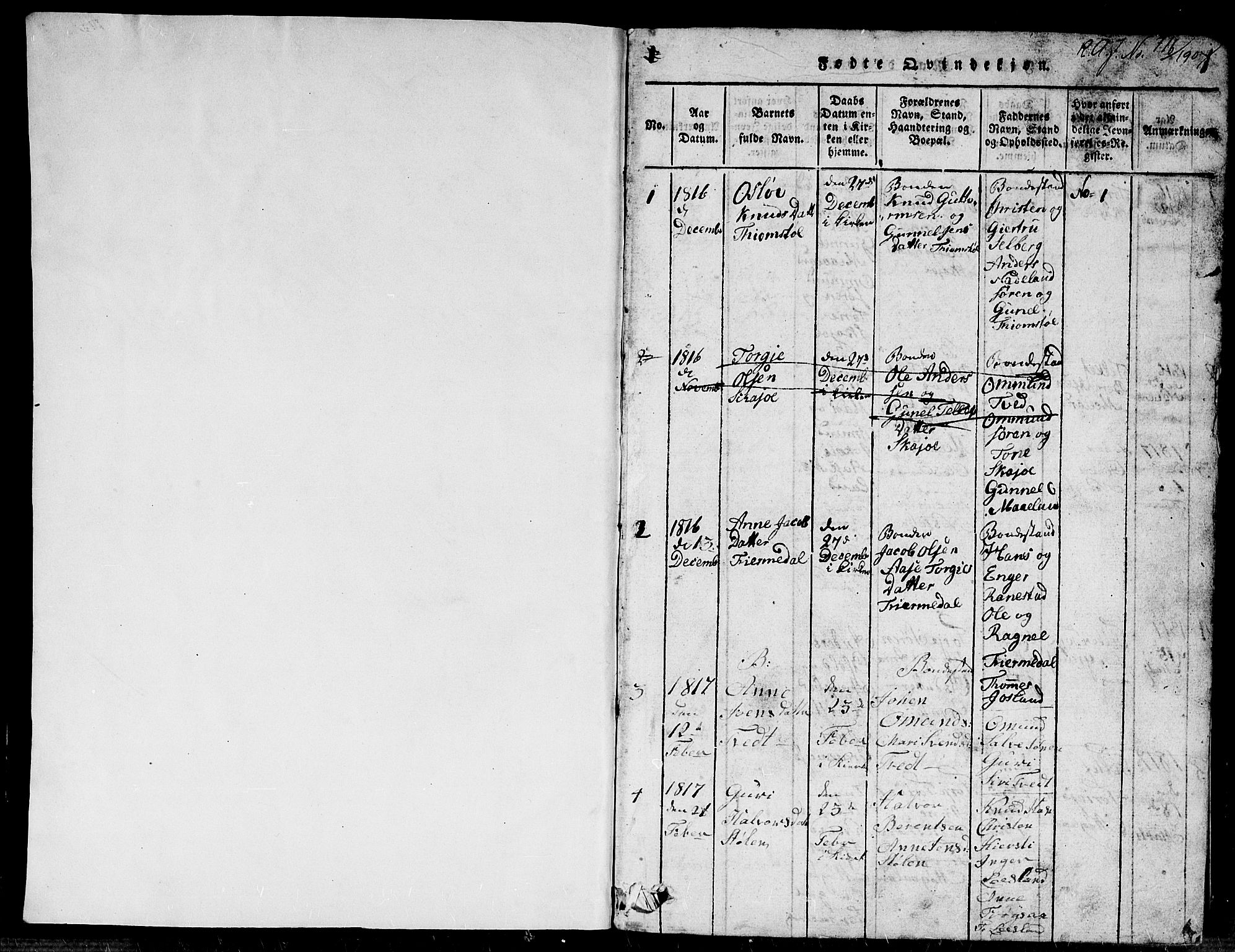 Evje sokneprestkontor, SAK/1111-0008/F/Fb/Fbc/L0001: Parish register (copy) no. B 1, 1816-1836, p. 0-1