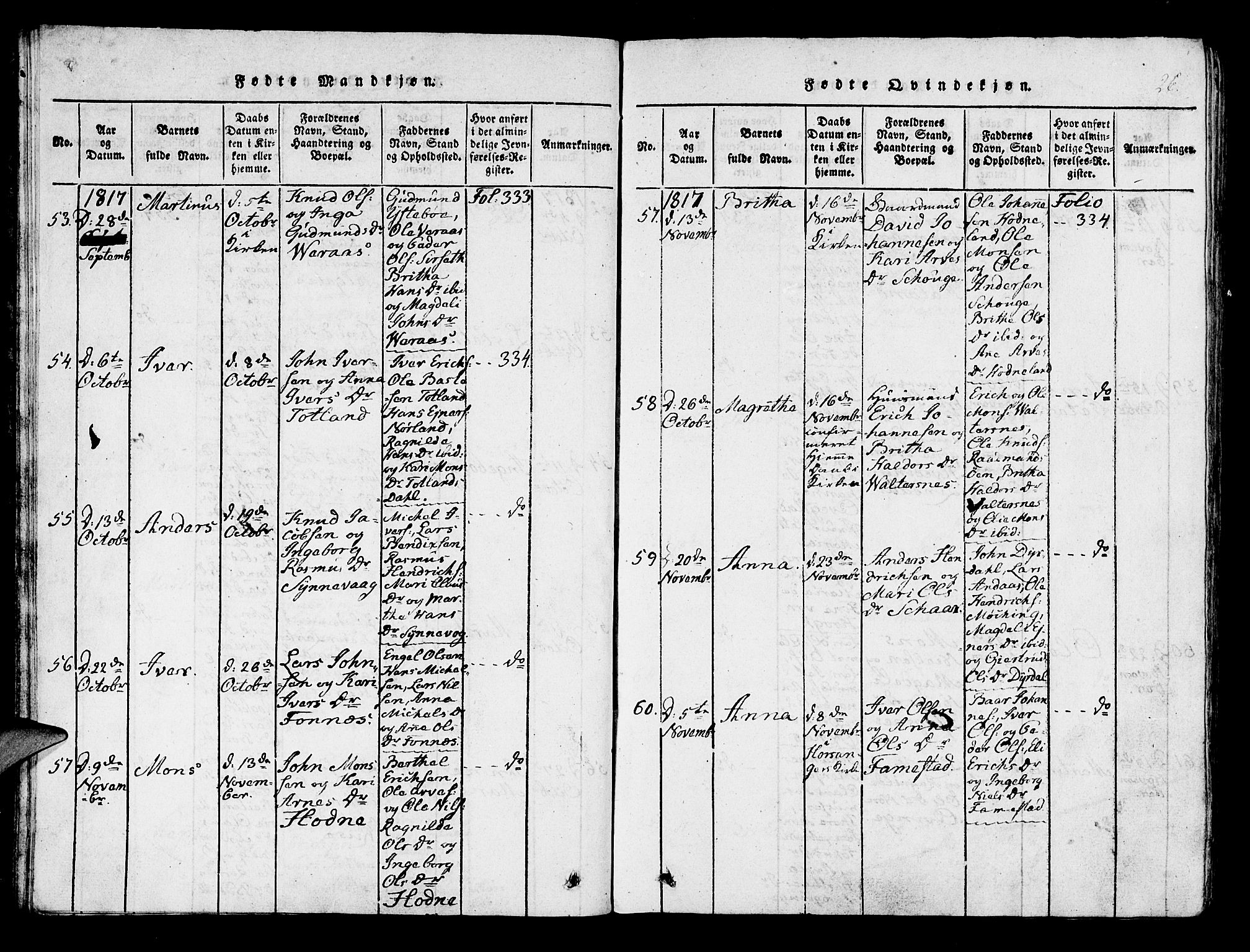 Lindås Sokneprestembete, AV/SAB-A-76701/H/Haa/Haaa/L0007: Parish register (official) no. A 7, 1816-1823, p. 26