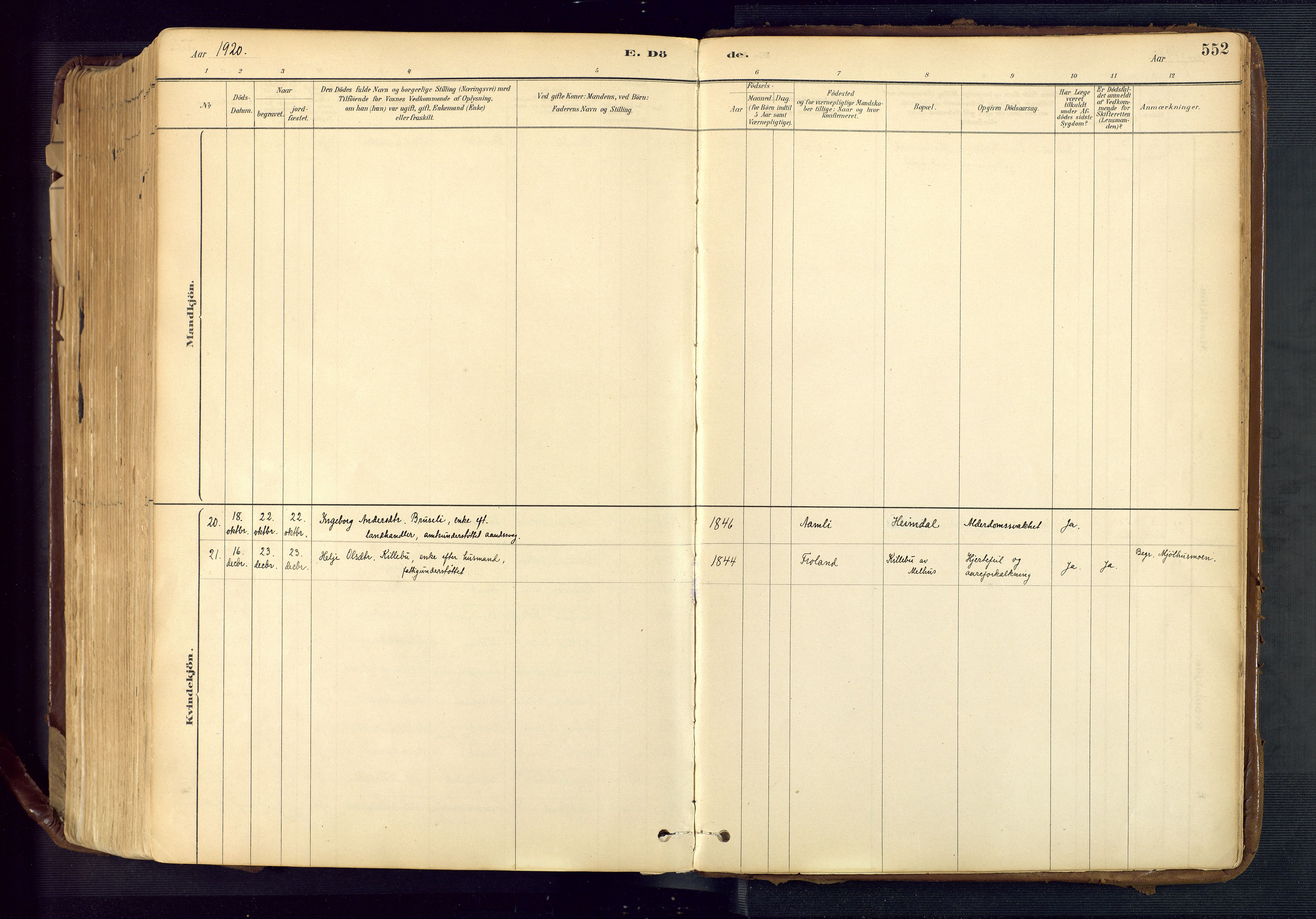 Froland sokneprestkontor, SAK/1111-0013/F/Fa/L0005: Parish register (official) no. A 5, 1882-1921, p. 552